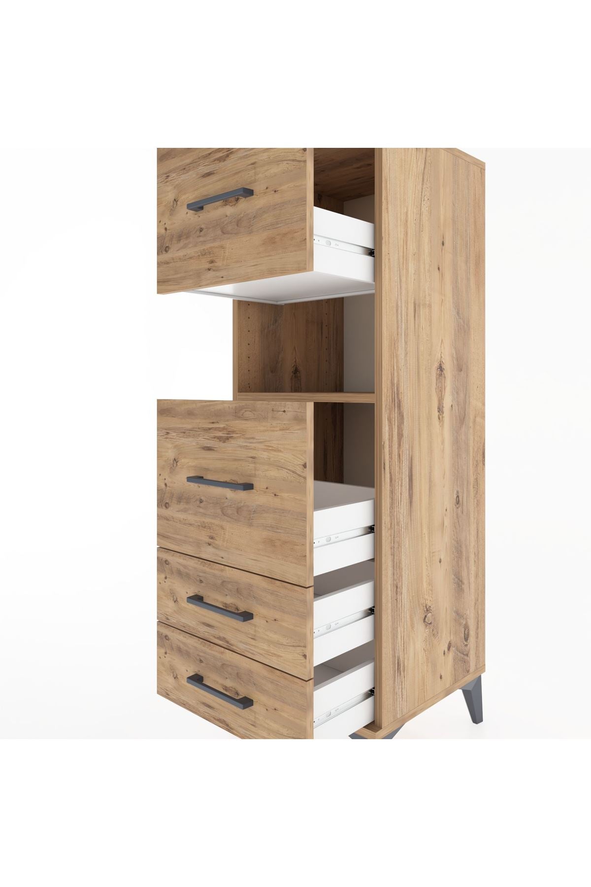 Hyperion Dolap Tek Raflı 4 Çekmeceli 44x44x134 Çam-Çam