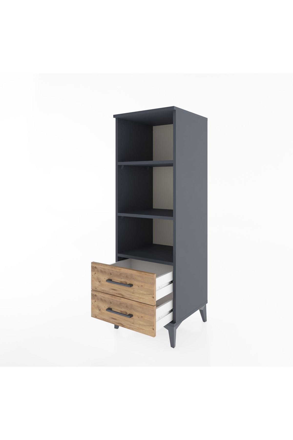 Hyperion Dolap 3 Raflı 2 Çekmeceli 44x44x134 Antrasit-Çam