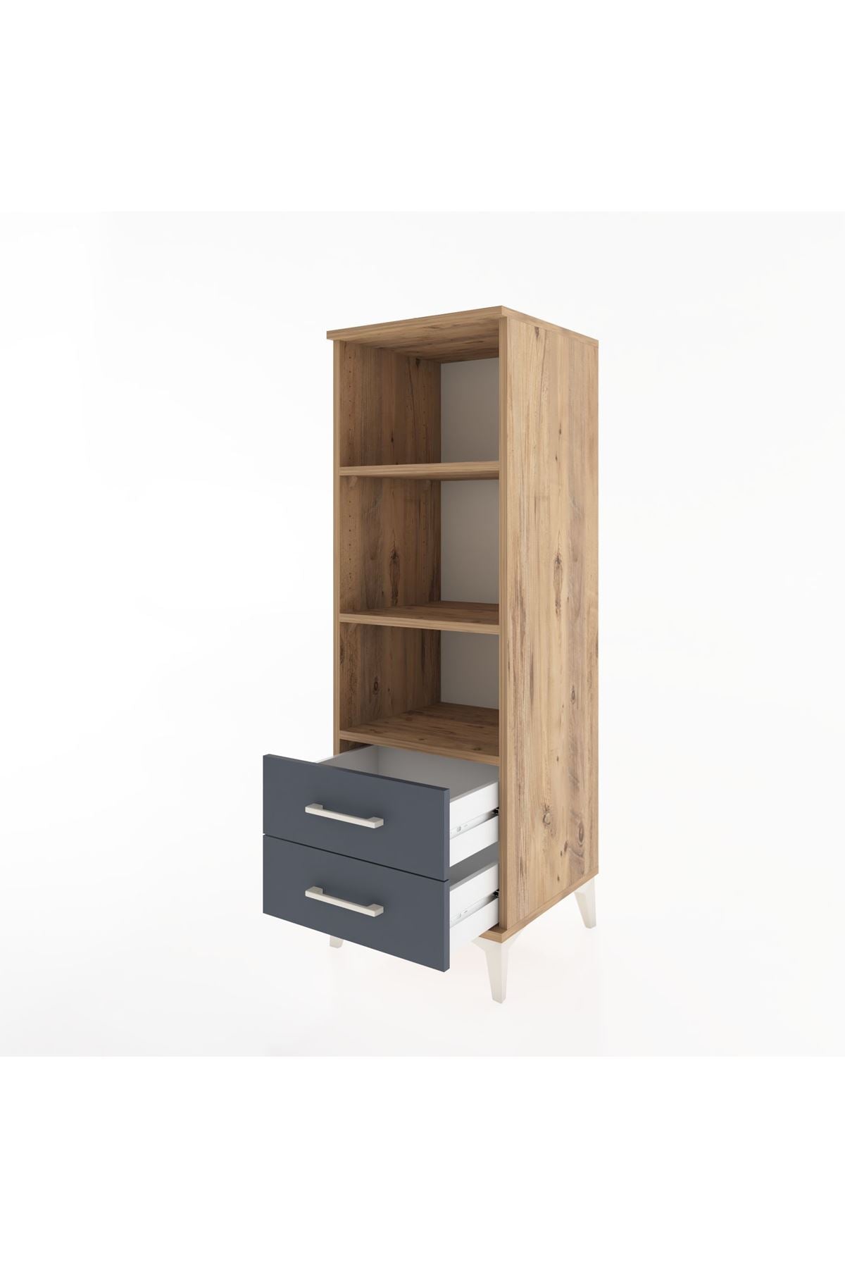 Hyperion Dolap 3 Raflı 2 Çekmeceli 44x44x134 Çam-Antrasit