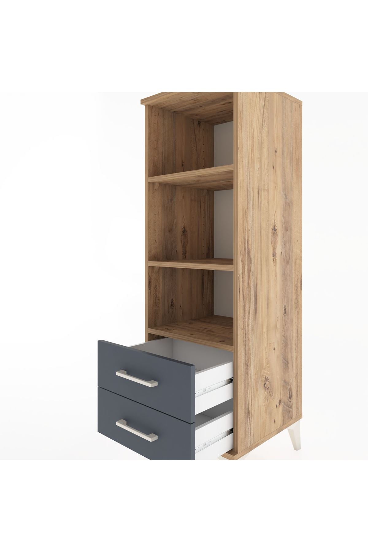 Hyperion Dolap 3 Raflı 2 Çekmeceli 44x44x134 Çam-Antrasit