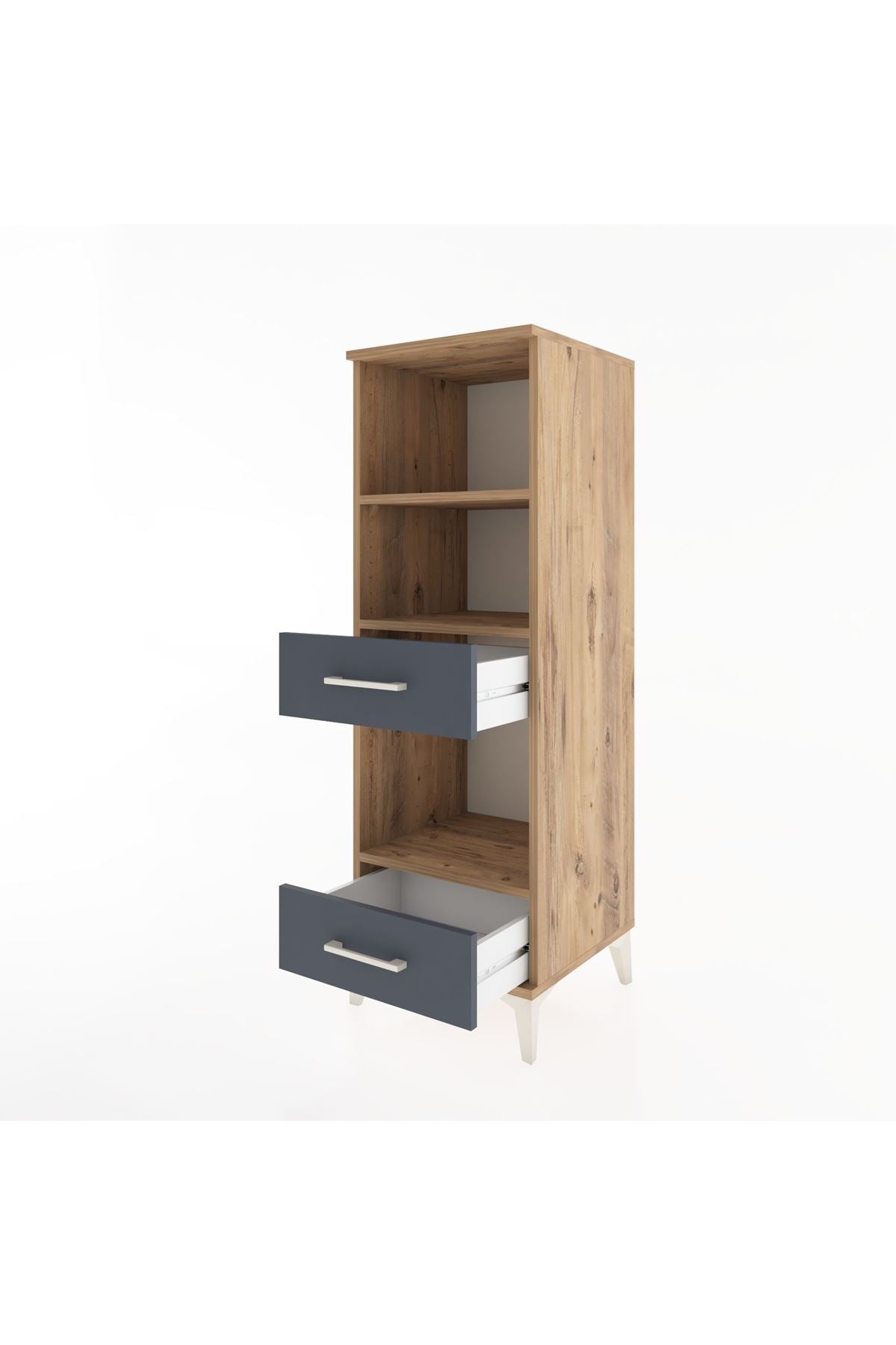 Hyperion Dolap 3 Raflı 2 Çekmeceli 44x44x134 Çam-Antrasit