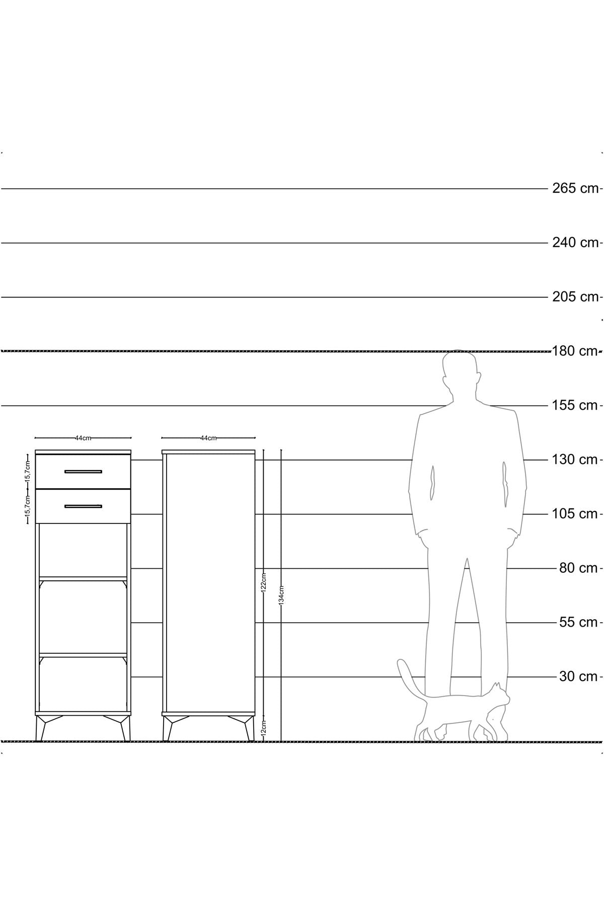 Hyperion Dolap 2 Raflı 2 Çekmeceli 44x44x134 Antrasit-Antrasit