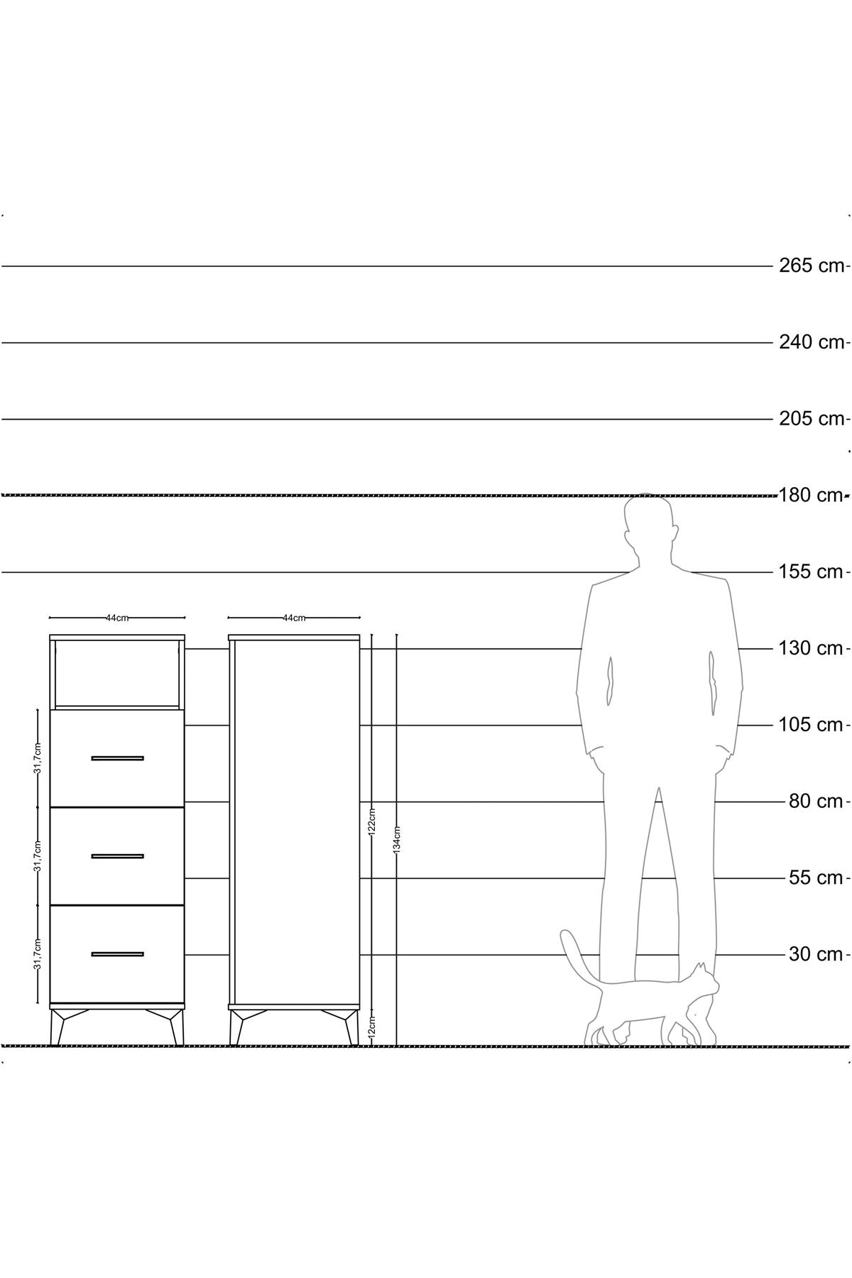 Hyperion Dolap Tek Raflı 3 Çekmeceli 44x44x134 Antrasit-Antrasit