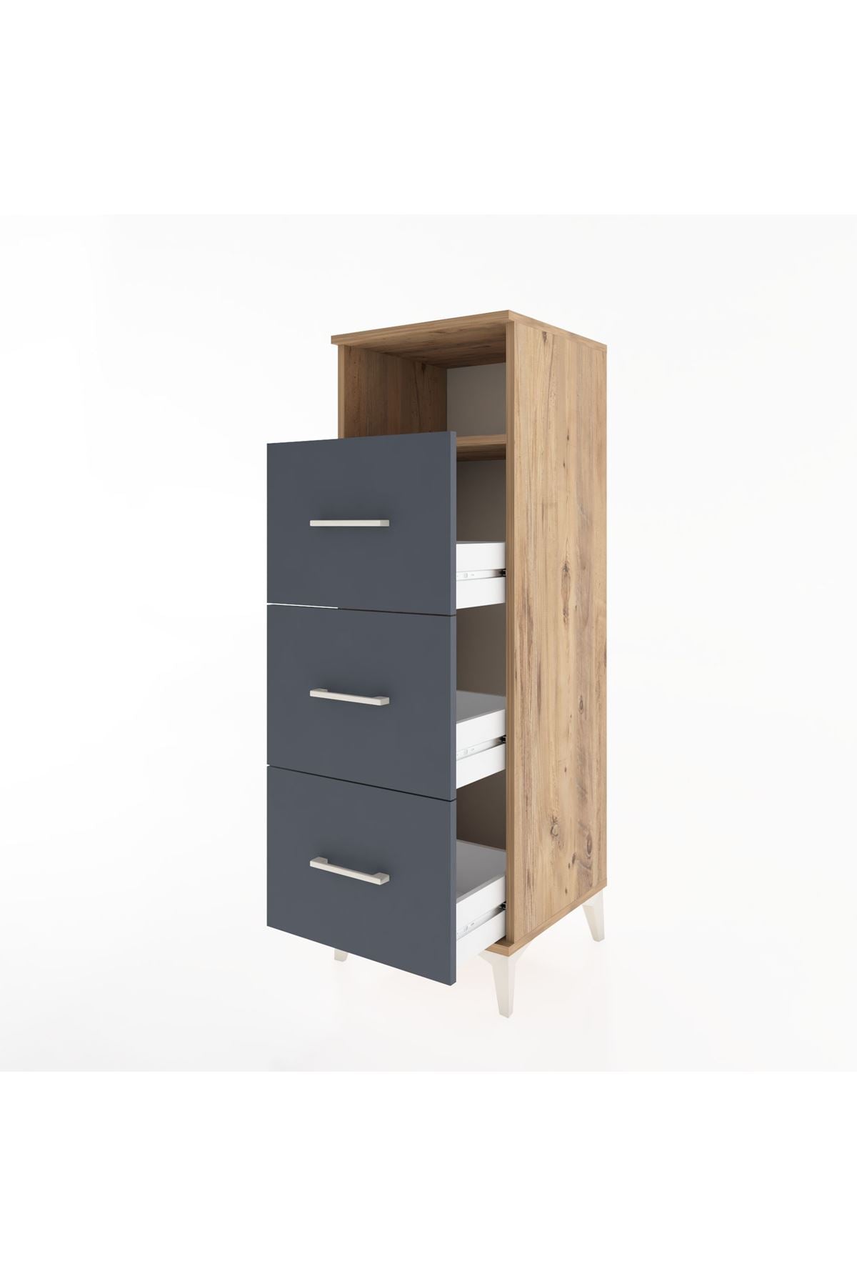 Hyperion Dolap Tek Raflı 3 Çekmeceli 44x44x134 Çam-Antrasit