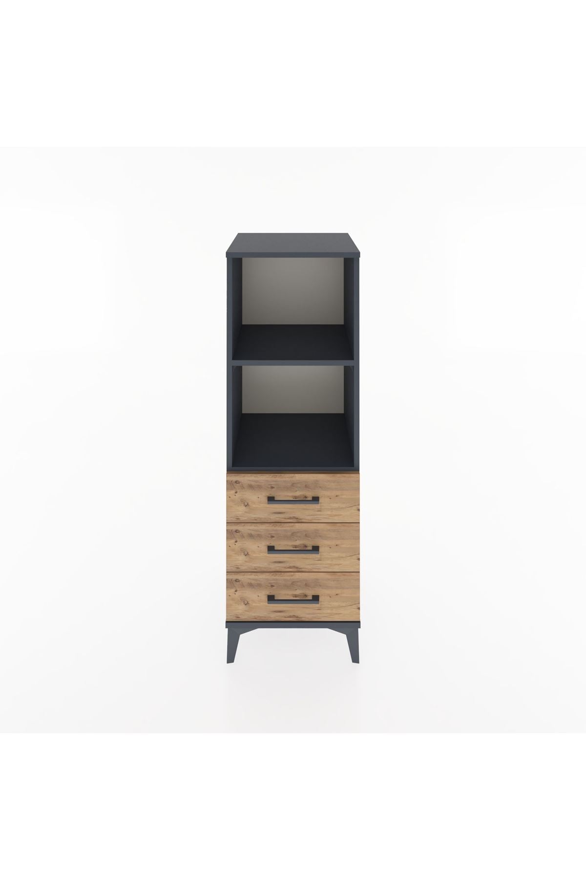 Hyperion Dolap 2 Raflı 3 Çekmeceli 44x44x134 Antrasit-Çam