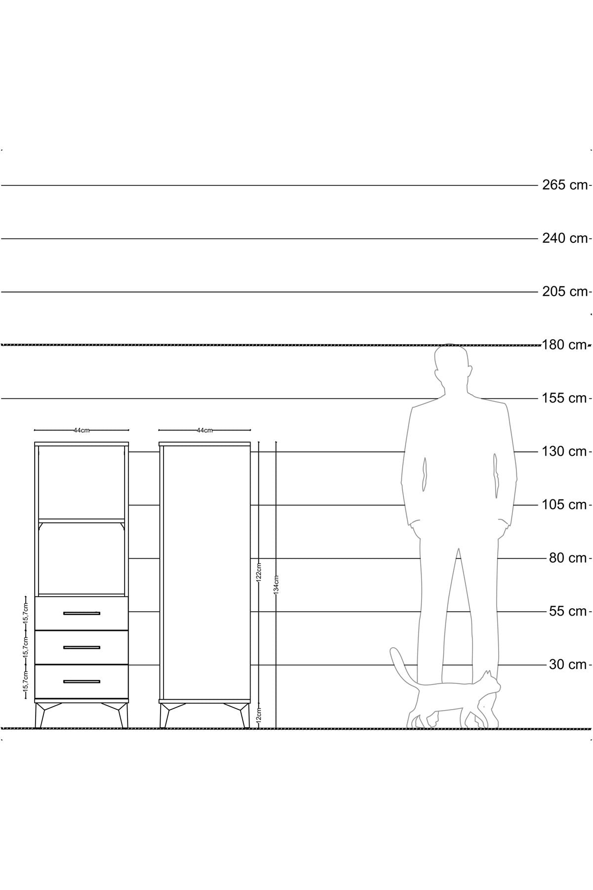 Hyperion Dolap 2 Raflı 3 Çekmeceli 44x44x134 Çam-Çam