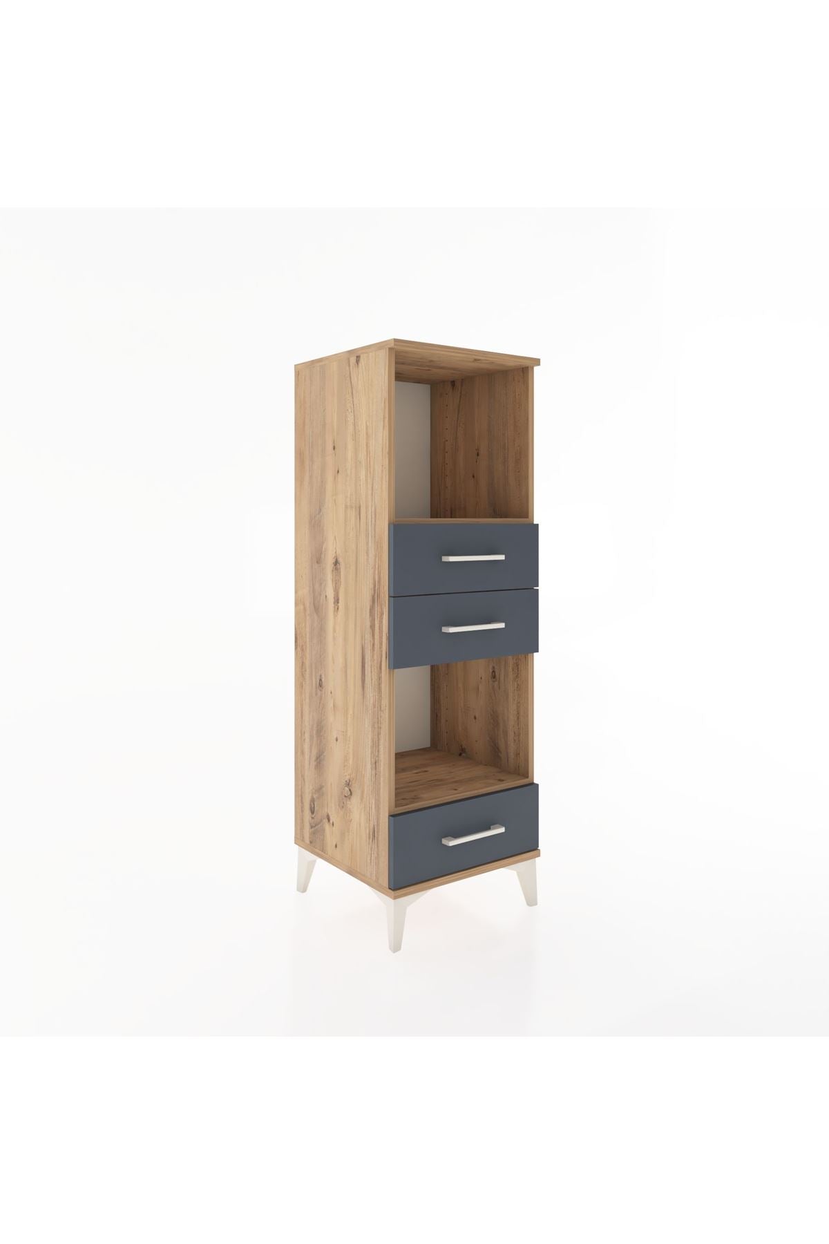 Hyperion Dolap 2 Raflı 3 Çekmeceli 44x44x134 Çam-Antrasit