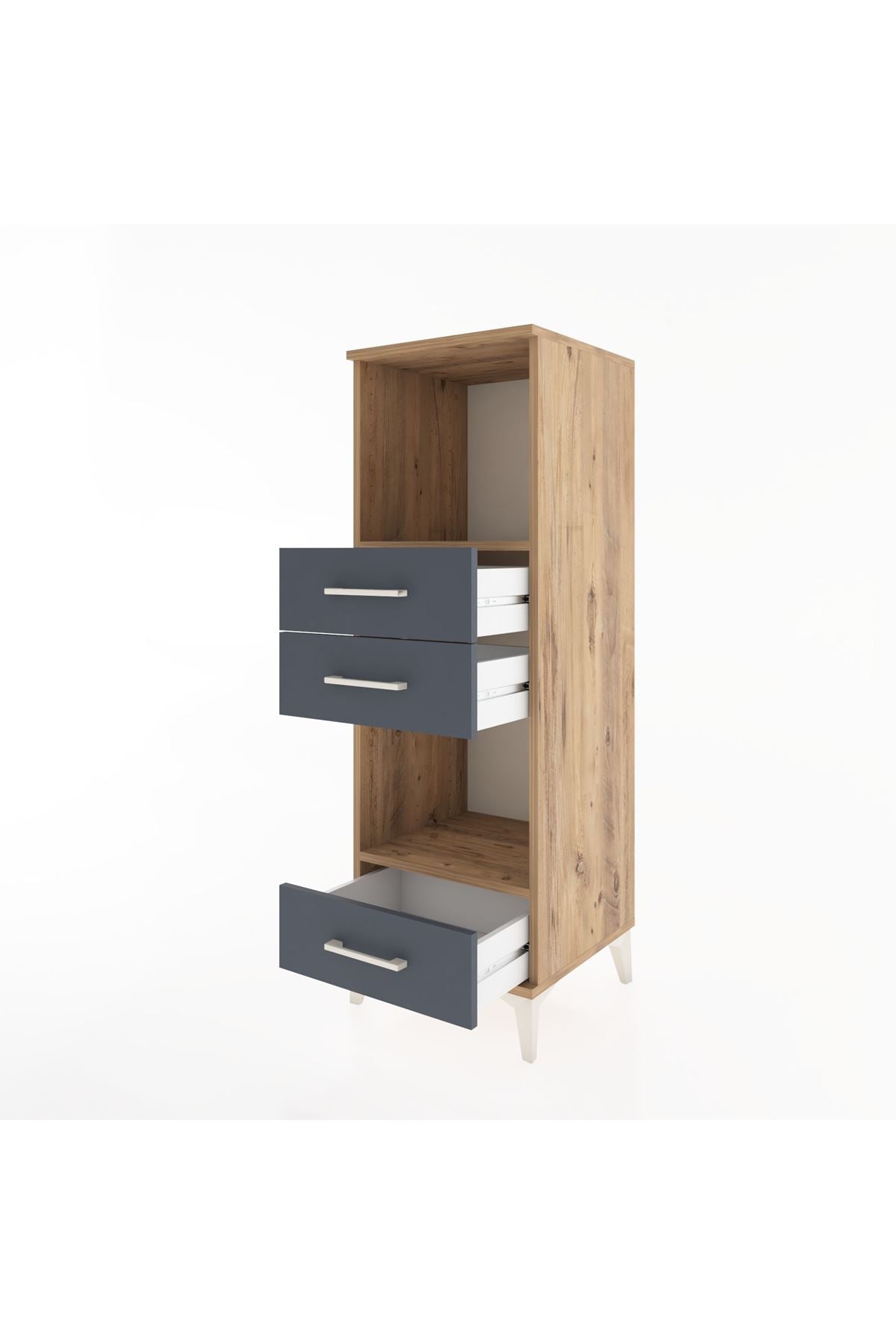 Hyperion Dolap 2 Raflı 3 Çekmeceli 44x44x134 Çam-Antrasit