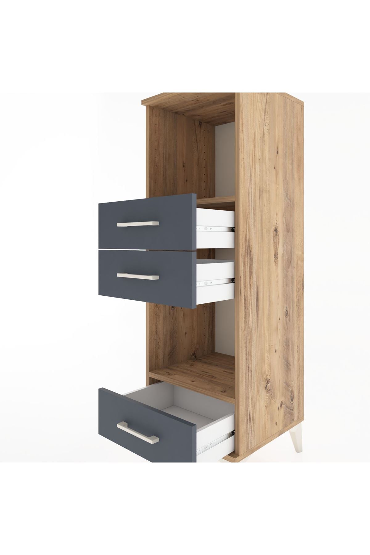 Hyperion Dolap 2 Raflı 3 Çekmeceli 44x44x134 Çam-Antrasit