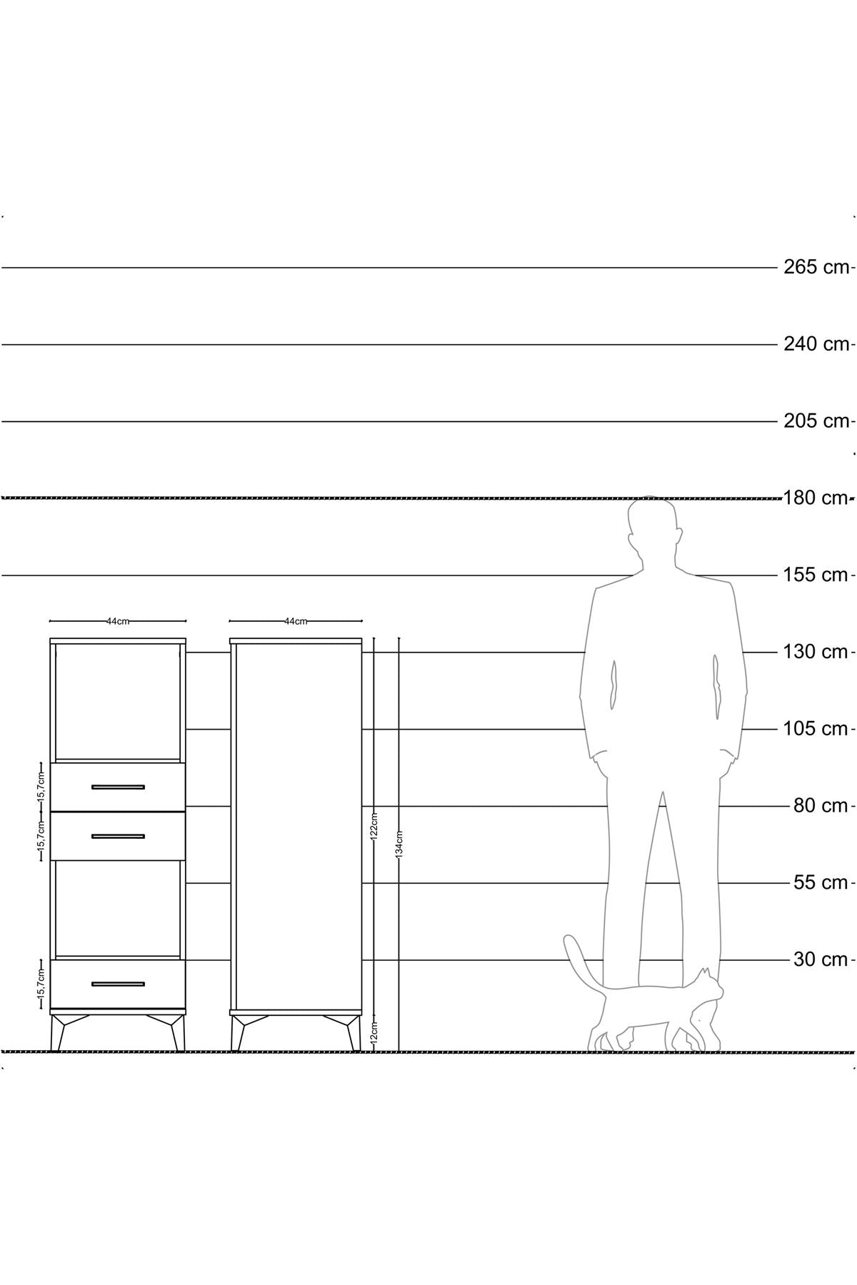 Hyperion Dolap 2 Raflı 3 Çekmeceli 44x44x134 Çam-Antrasit