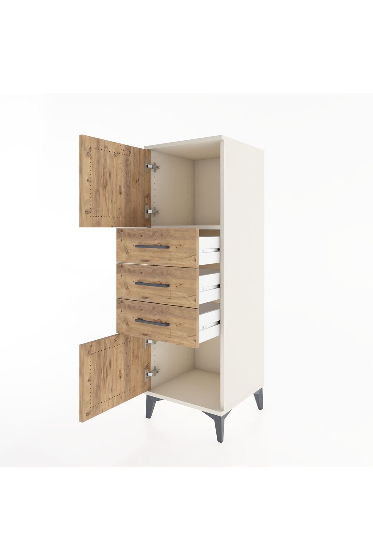 Hyperion Dolap Tek Raflı 3 Çekmeceli 2 Kapaklı 44x44x134 Aytaşı-Çam