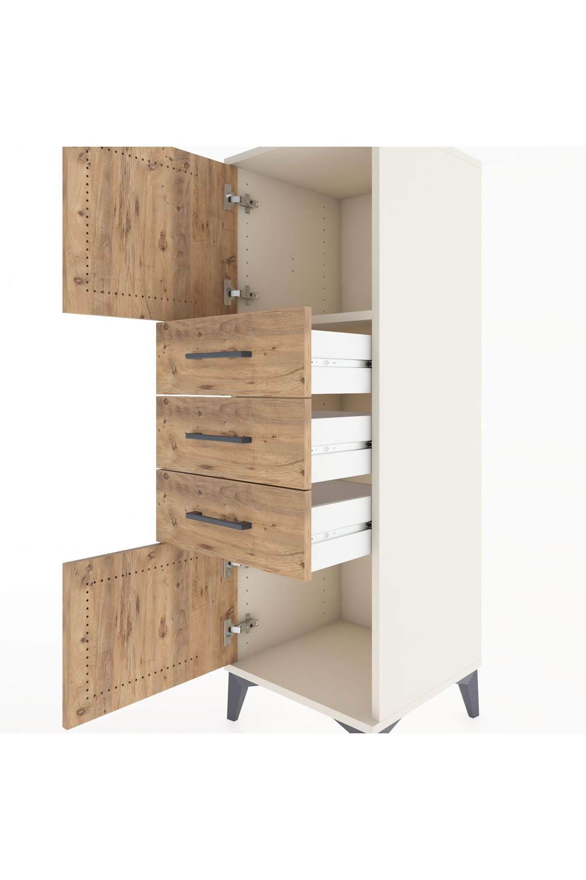 Hyperion Dolap Tek Raflı 3 Çekmeceli 2 Kapaklı 44x44x134 Aytaşı-Çam