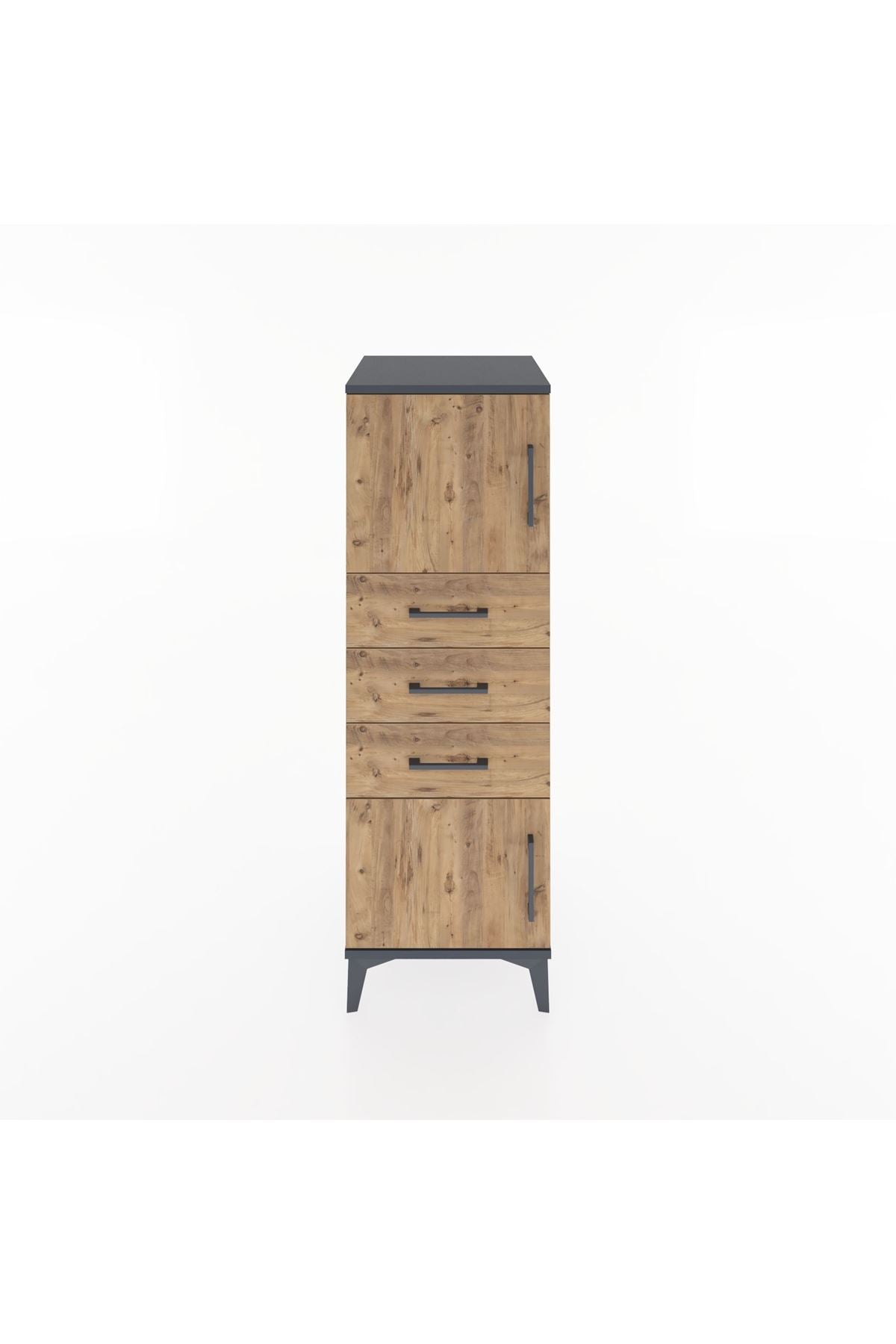 Hyperion Dolap Tek Raflı 3 Çekmeceli 2 Kapaklı 44x44x134 Antrasit-Çam