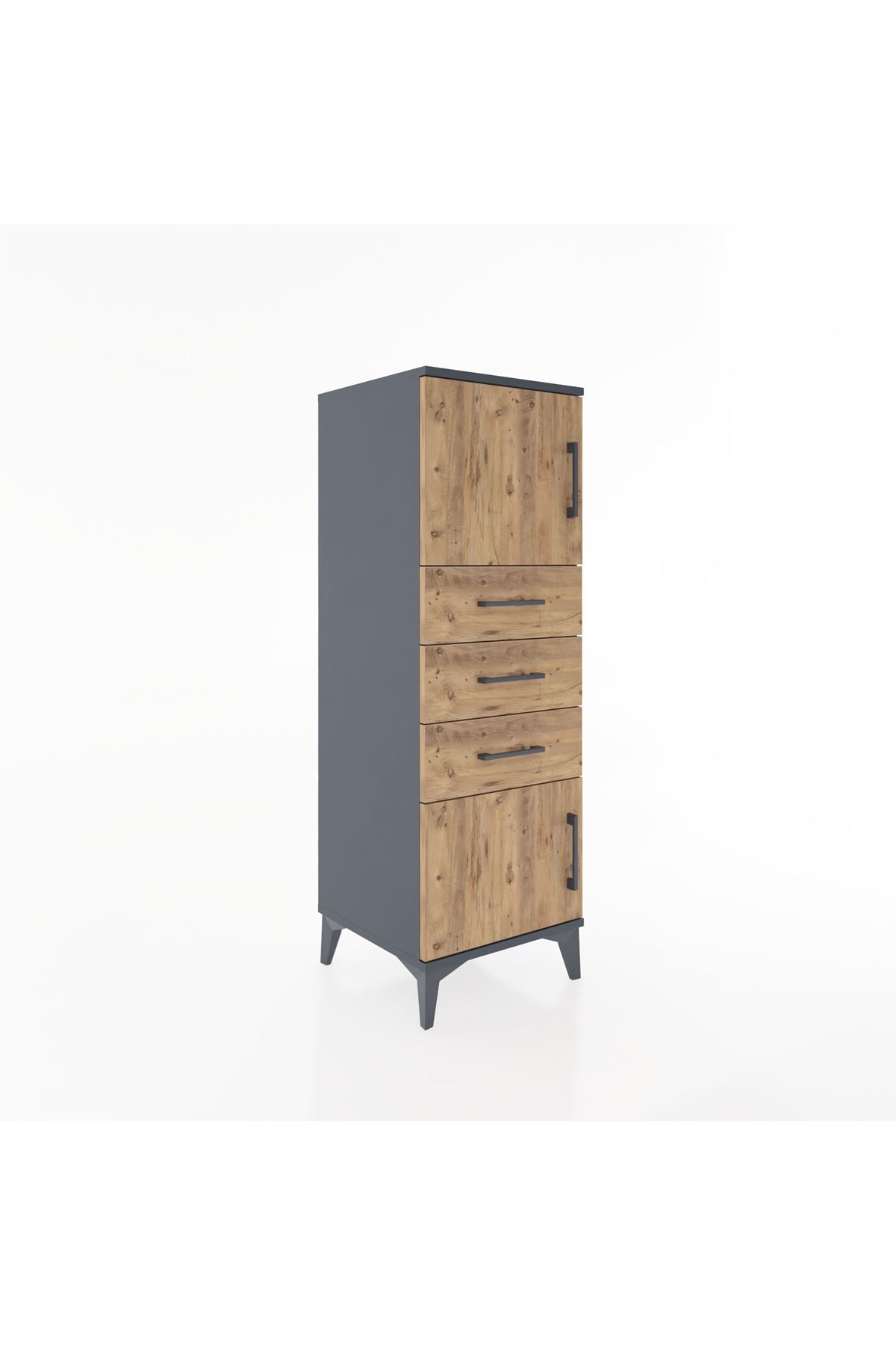 Hyperion Dolap Tek Raflı 3 Çekmeceli 2 Kapaklı 44x44x134 Antrasit-Çam