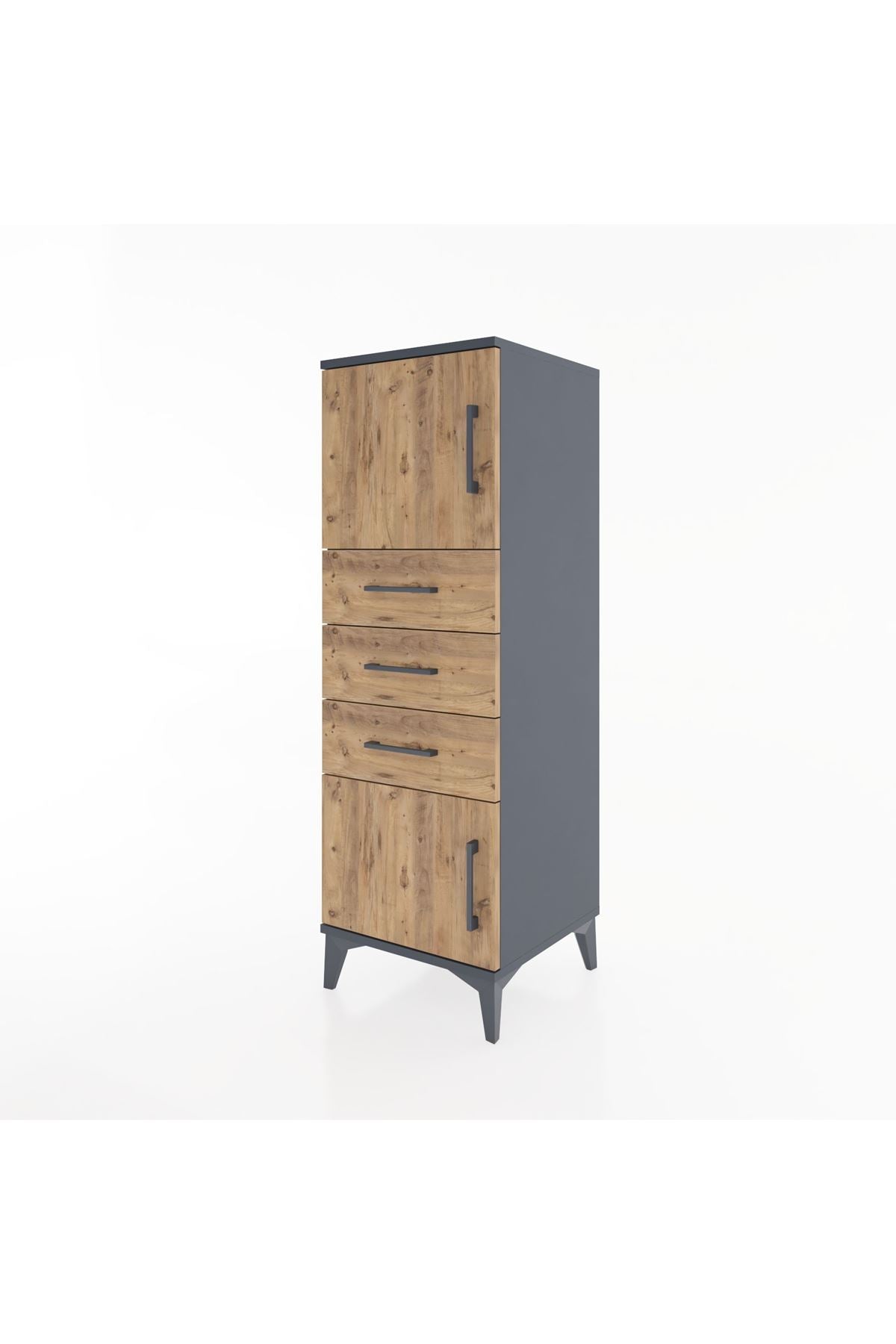 Hyperion Dolap Tek Raflı 3 Çekmeceli 2 Kapaklı 44x44x134 Antrasit-Çam