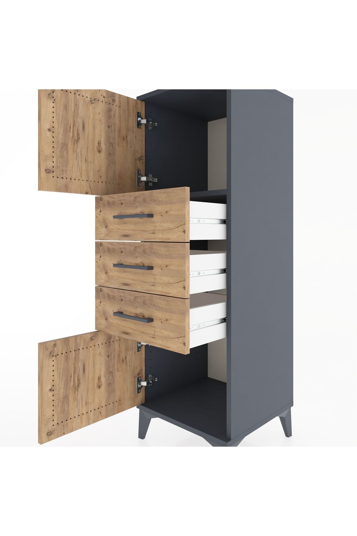 Hyperion Dolap Tek Raflı 3 Çekmeceli 2 Kapaklı 44x44x134 Antrasit-Çam