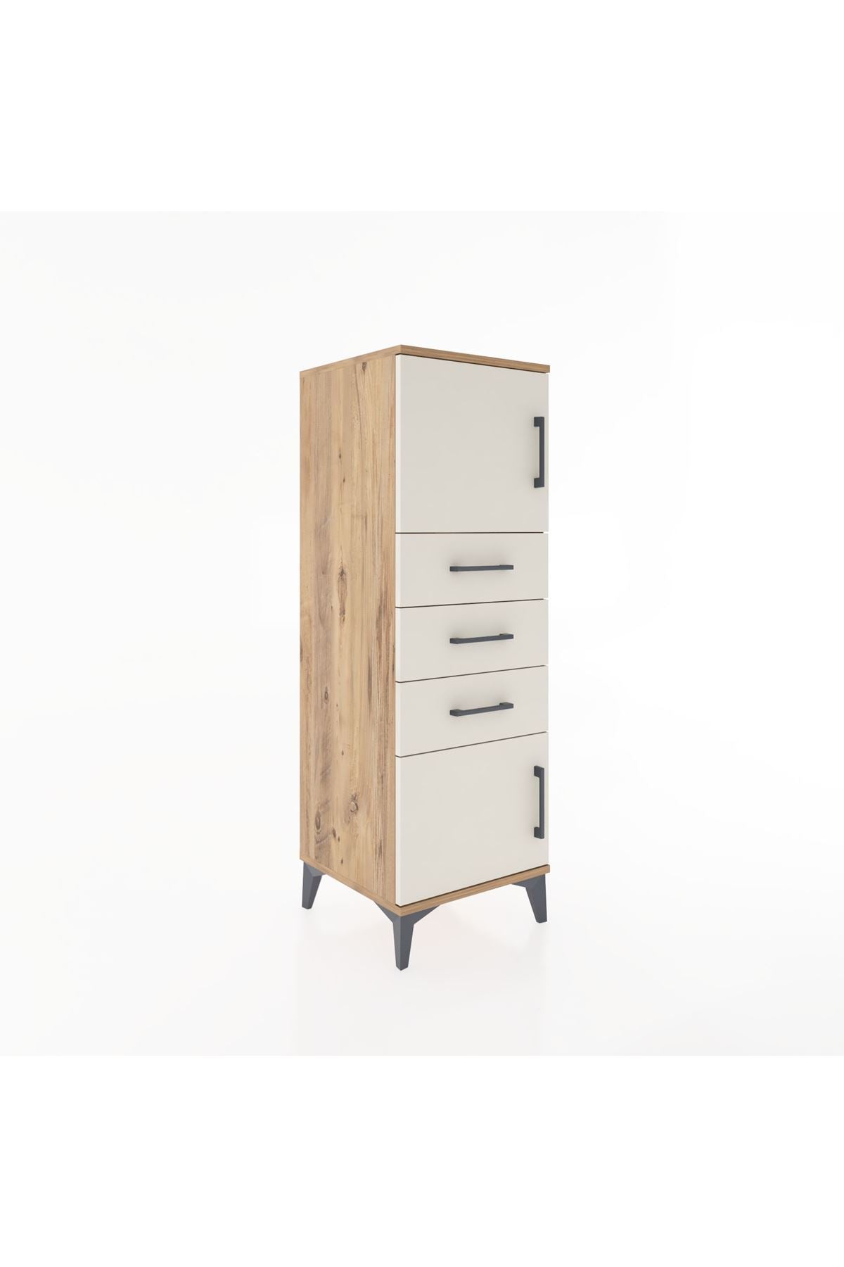 Hyperion Dolap Tek Raflı 3 Çekmeceli 2 Kapaklı 44x44x134 Çam-Aytaşı