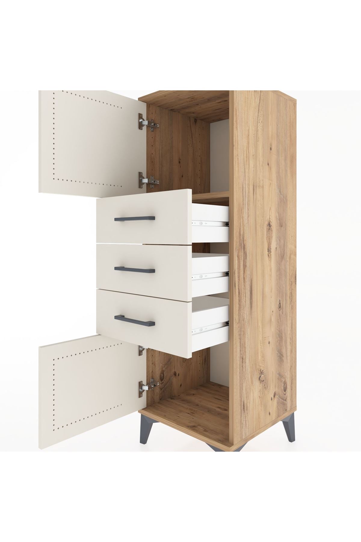 Hyperion Dolap Tek Raflı 3 Çekmeceli 2 Kapaklı 44x44x134 Çam-Aytaşı