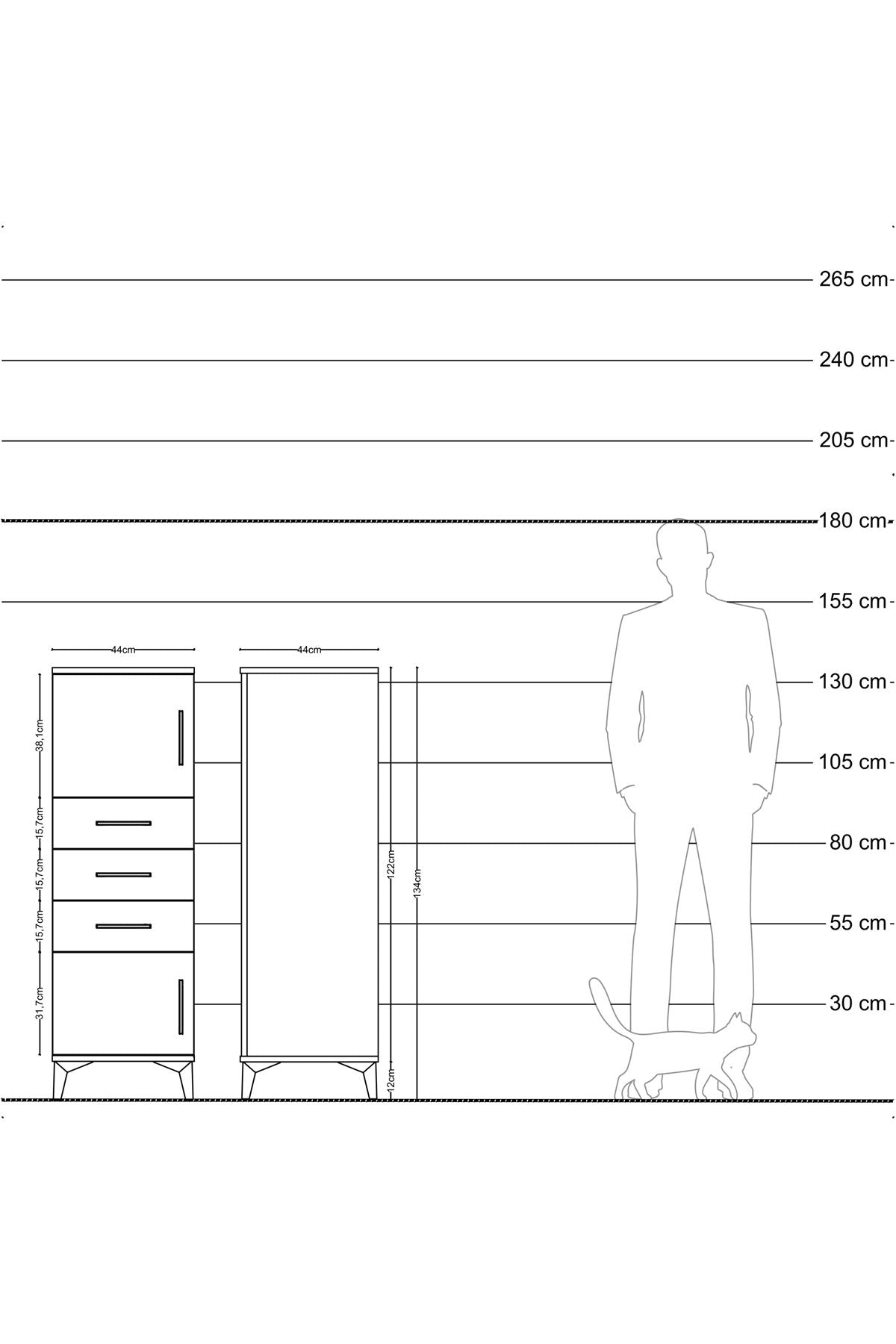 Hyperion Dolap Tek Raflı 3 Çekmeceli 2 Kapaklı 44x44x134 Çam-Aytaşı