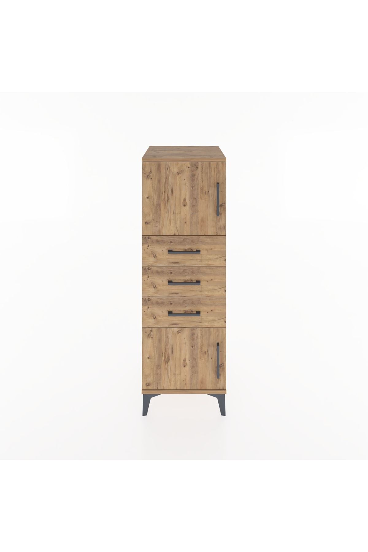 Hyperion Dolap Tek Raflı 3 Çekmeceli 2 Kapaklı 44x44x134 Çam-Çam