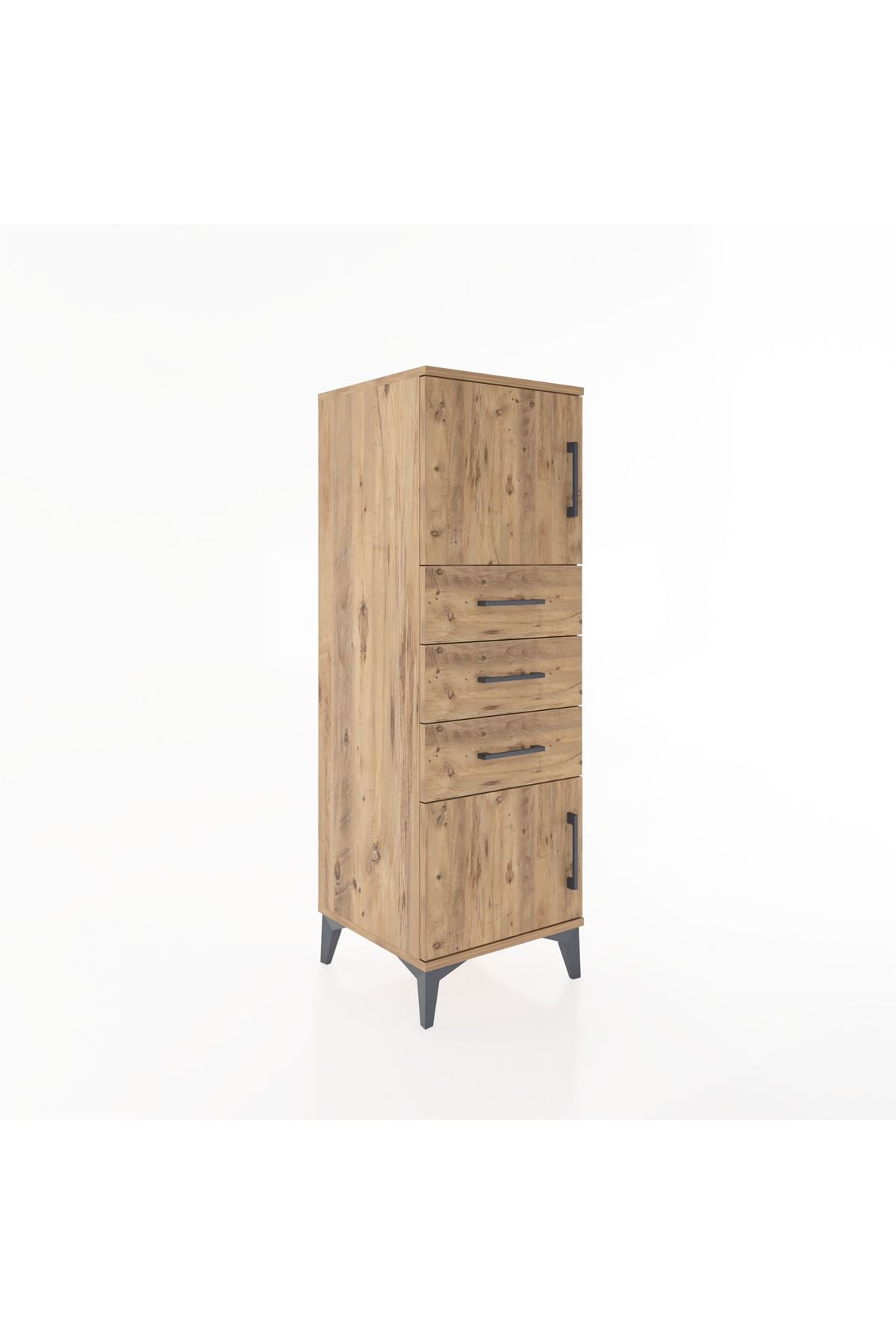 Hyperion Dolap Tek Raflı 3 Çekmeceli 2 Kapaklı 44x44x134 Çam-Çam