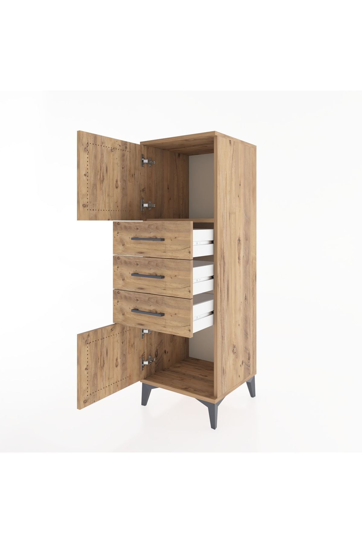 Hyperion Dolap Tek Raflı 3 Çekmeceli 2 Kapaklı 44x44x134 Çam-Çam