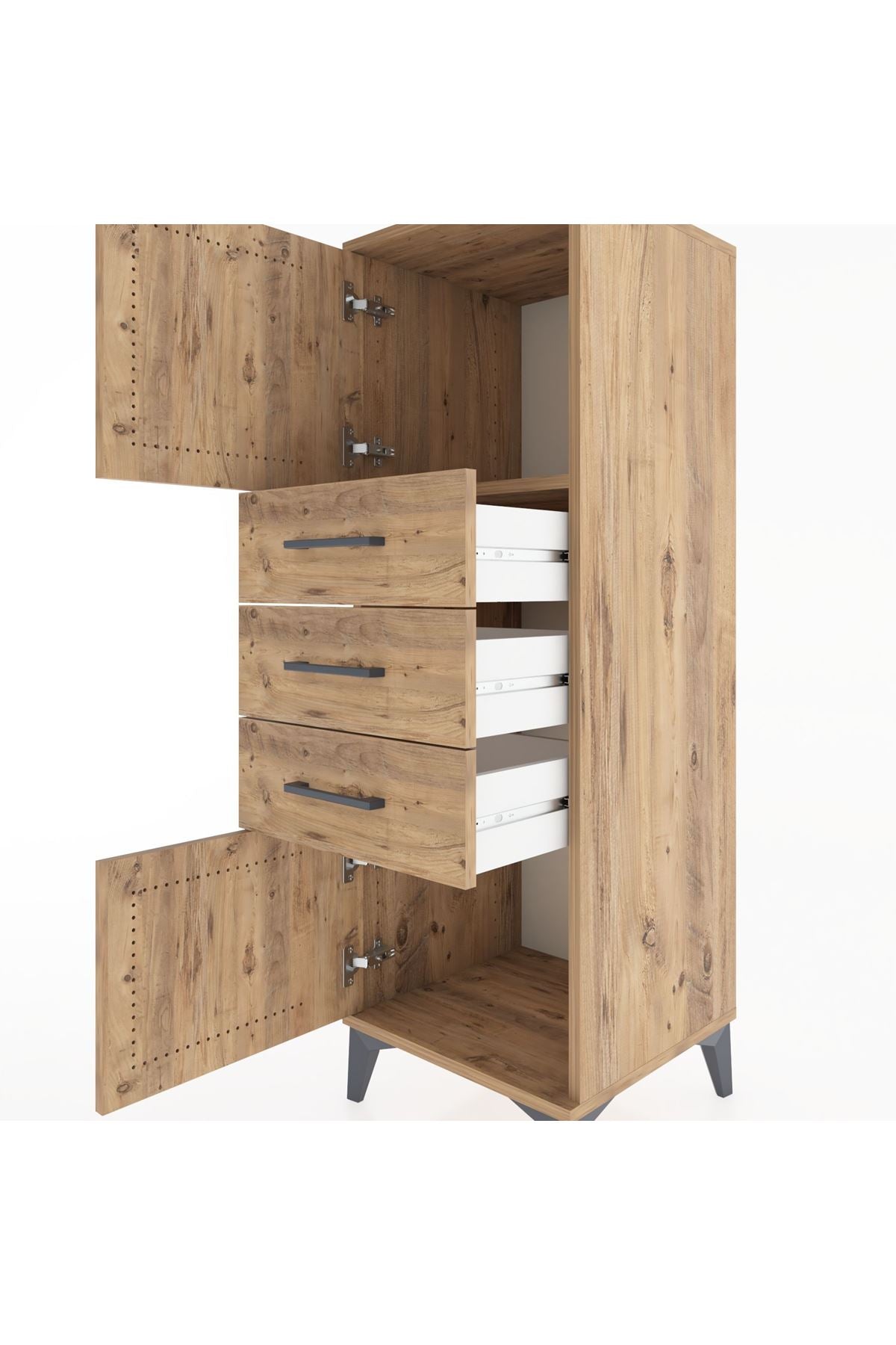 Hyperion Dolap Tek Raflı 3 Çekmeceli 2 Kapaklı 44x44x134 Çam-Çam