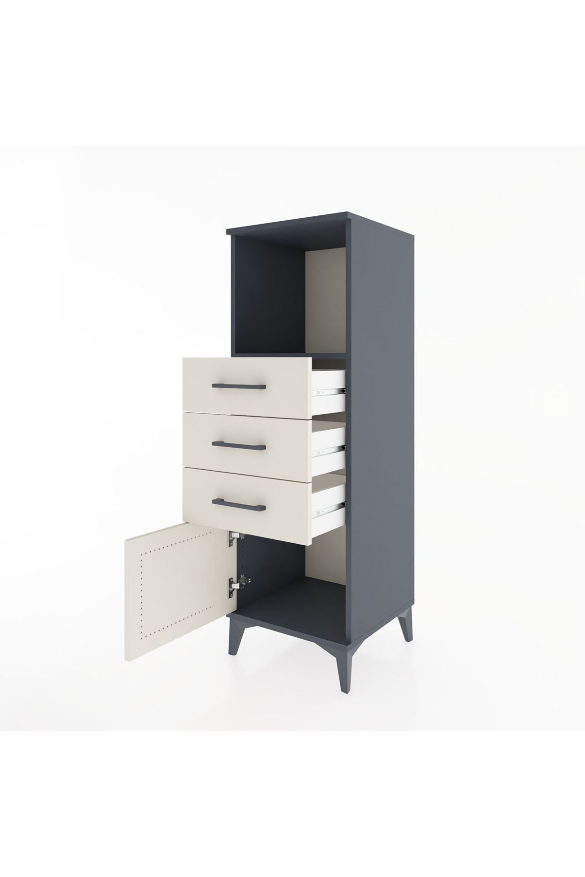 Hyperion Dolap Tek Raflı 3 Çekmeceli Tek Kapaklı 44x44x134 Antrasit-Aytaşı