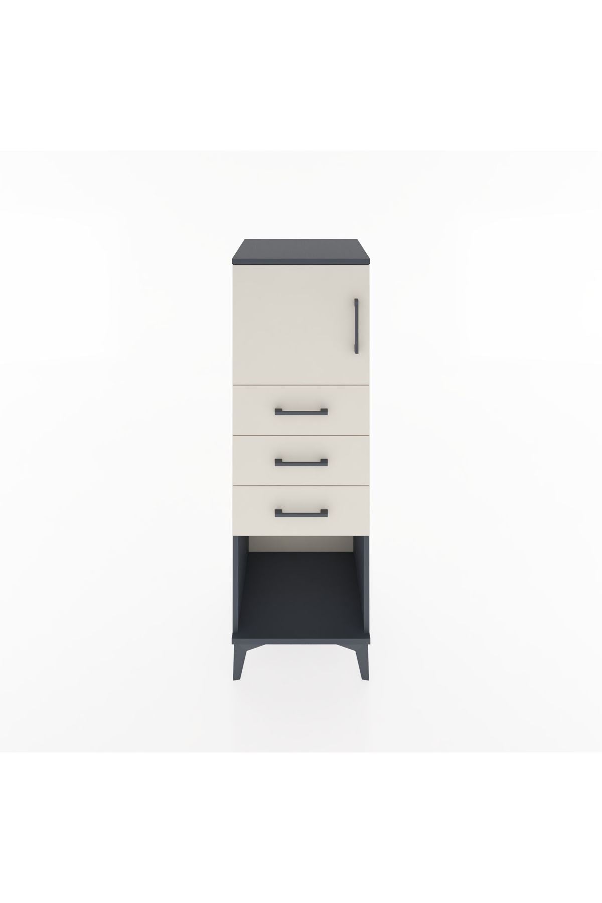 Hyperion Dolap Tek Raflı 3 Çekmeceli Tek Kapaklı 44x44x134 Antrasit-Aytaşı
