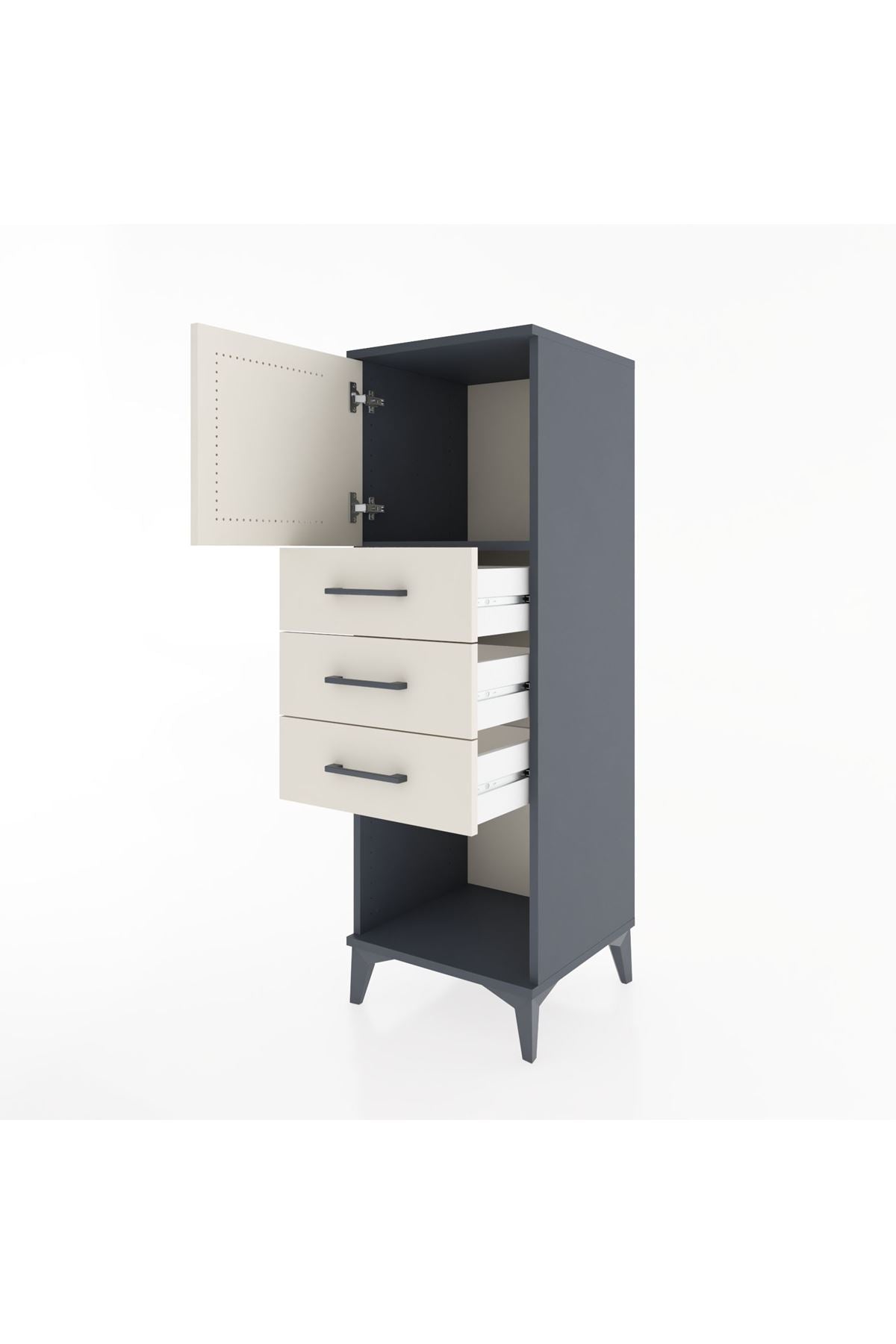 Hyperion Dolap Tek Raflı 3 Çekmeceli Tek Kapaklı 44x44x134 Antrasit-Aytaşı