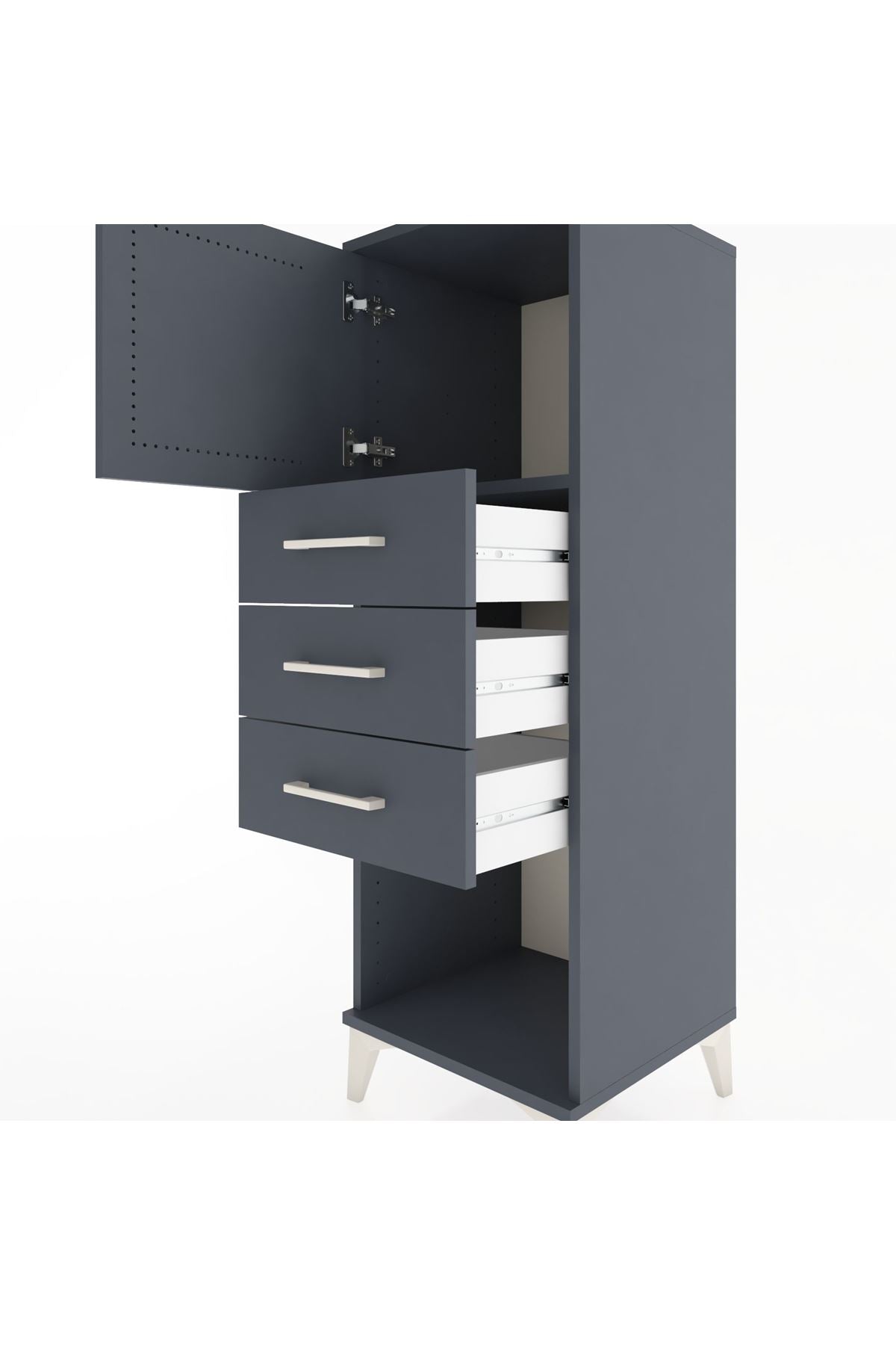 Hyperion Dolap Tek Raflı 3 Çekmeceli Tek Kapaklı 44x44x134 Antrasit-Antrasit