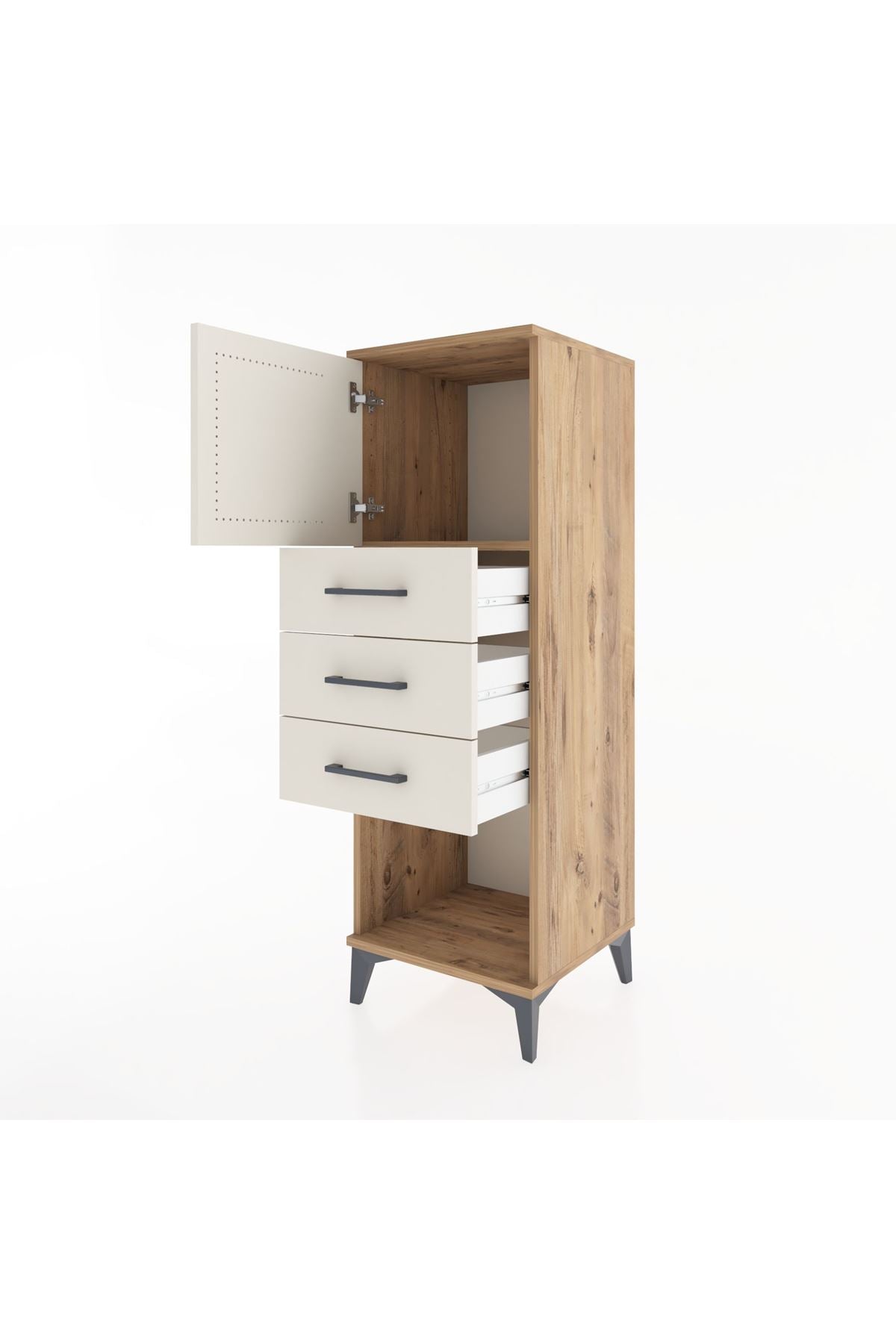 Hyperion Dolap Tek Raflı 3 Çekmeceli Tek Kapaklı 44x44x134 Çam-Aytaşı