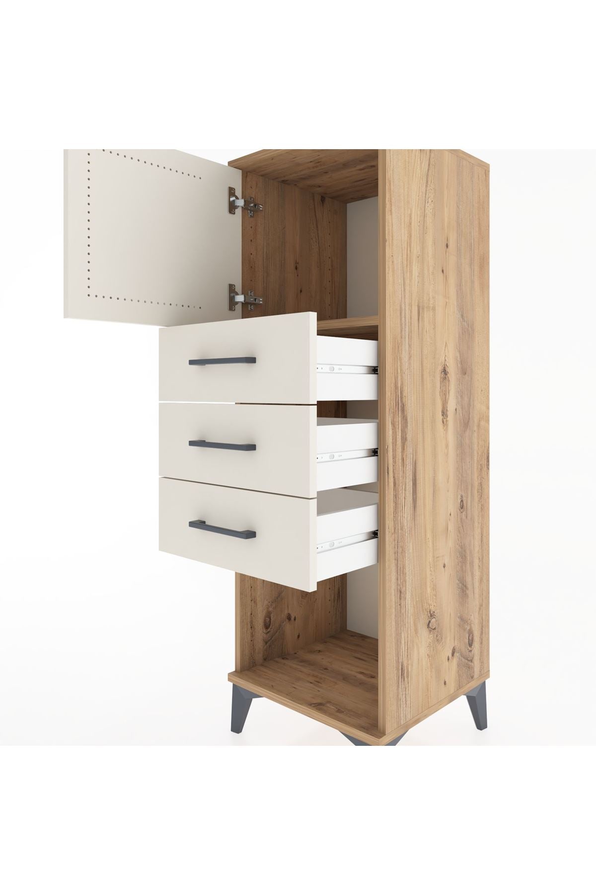 Hyperion Dolap Tek Raflı 3 Çekmeceli Tek Kapaklı 44x44x134 Çam-Aytaşı