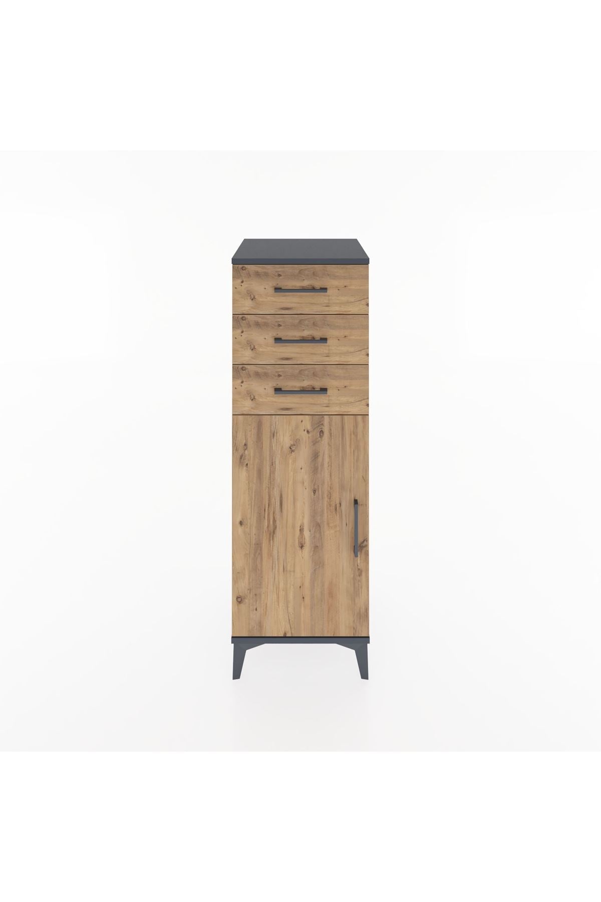 Hyperion Dolap 3 Çekmeceli Tek Kapaklı 44x44x134 Antrasit-Çam