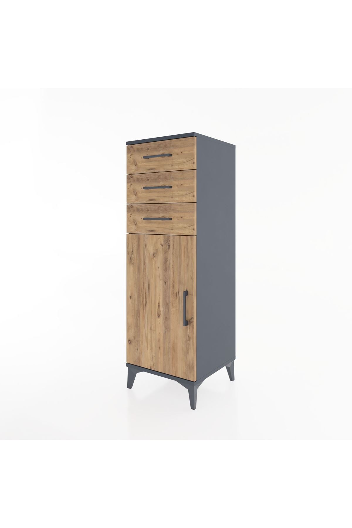 Hyperion Dolap 3 Çekmeceli Tek Kapaklı 44x44x134 Antrasit-Çam