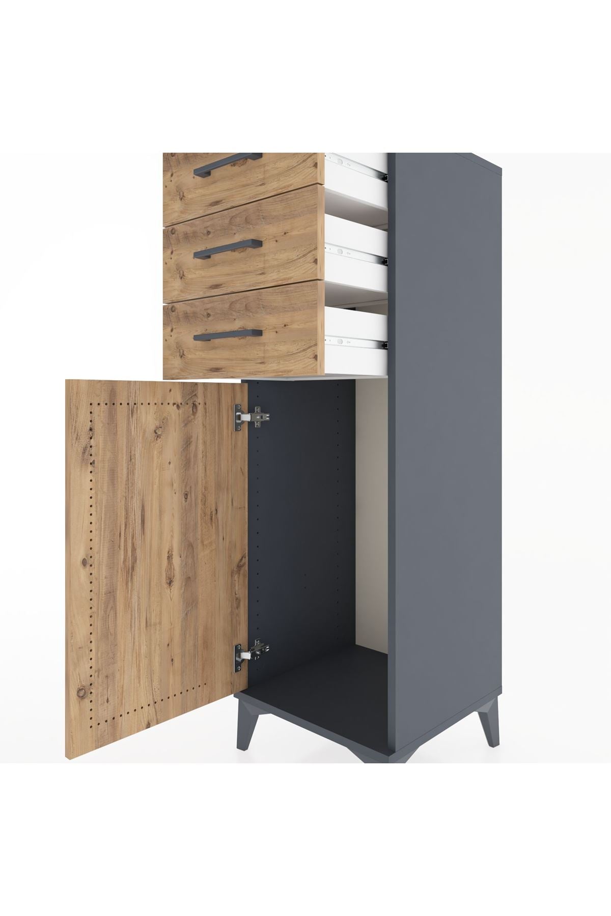 Hyperion Dolap 3 Çekmeceli Tek Kapaklı 44x44x134 Antrasit-Çam