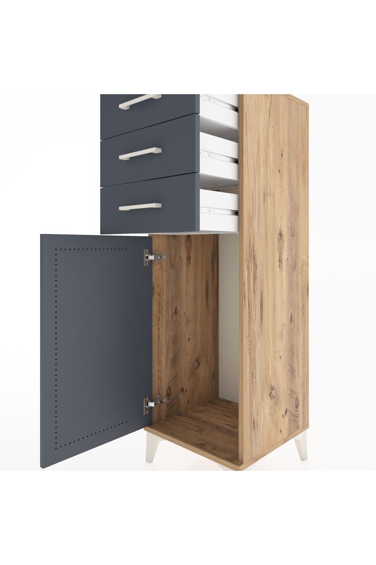 Hyperion Dolap 3 Çekmeceli Tek Kapaklı 44x44x134 Çam-Antrasit