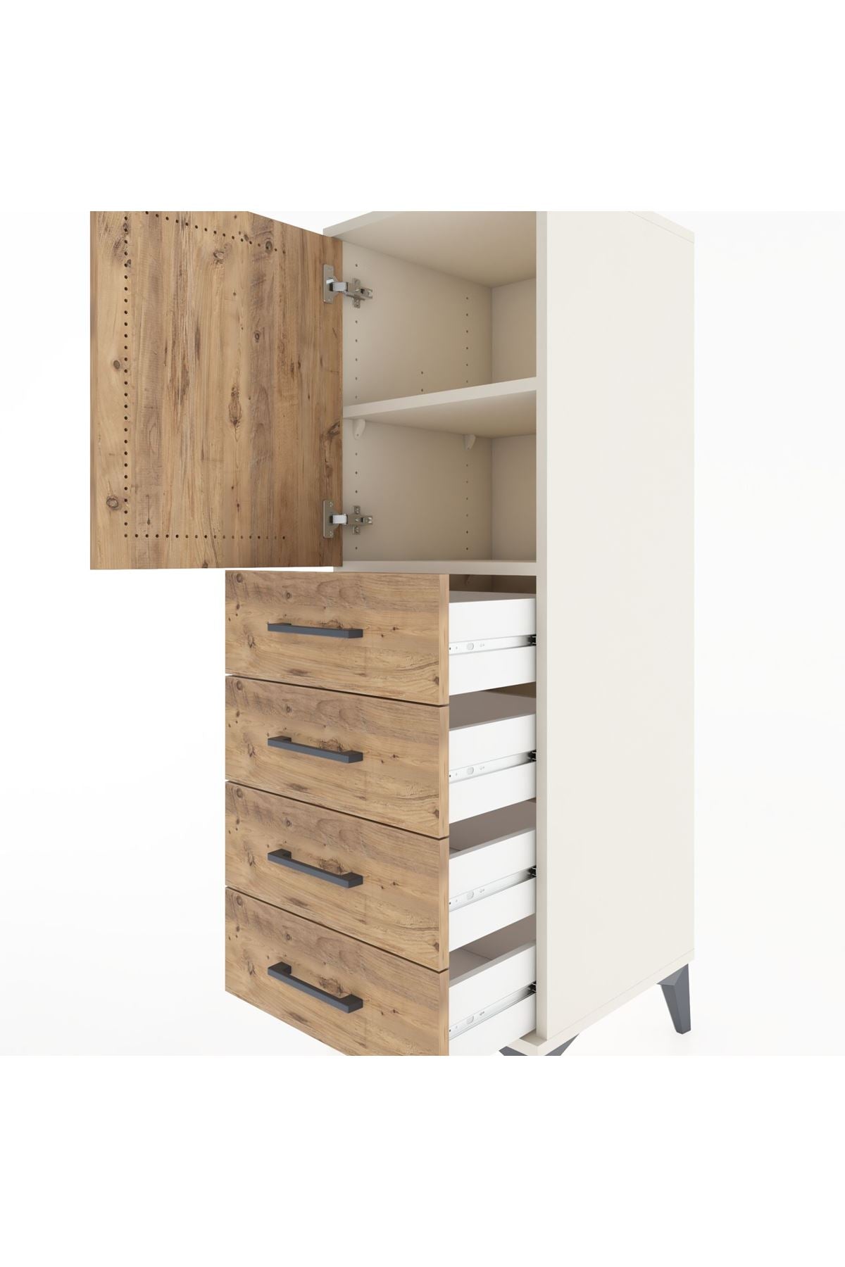 Hyperion Dolap 2 Raflı 4 Çekmeceli Tek Kapaklı 44x44x134 Aytaşı-Çam