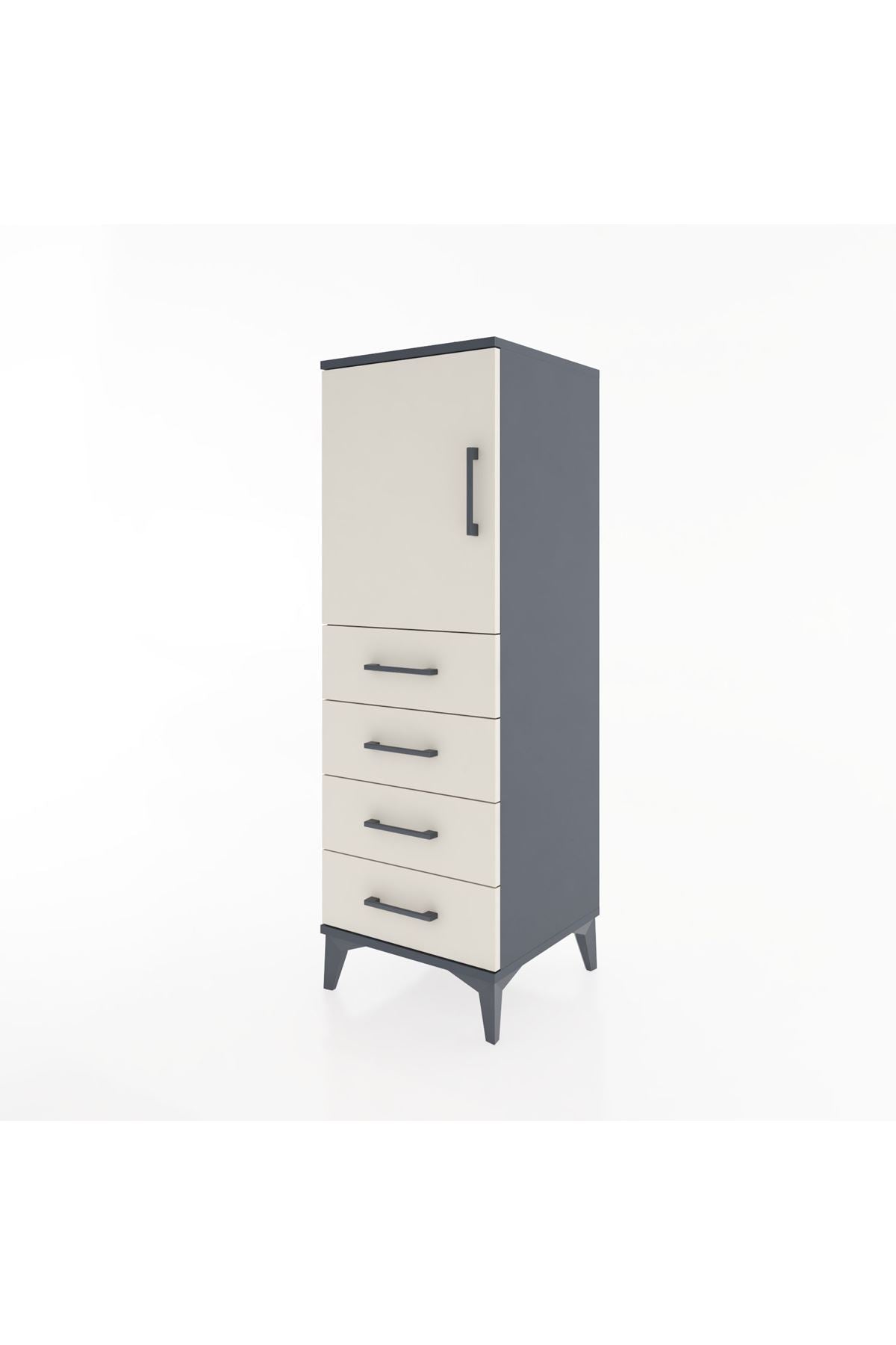 Hyperion Dolap 2 Raflı 4 Çekmeceli Tek Kapaklı 44x44x134 Antrasit-Aytaşı