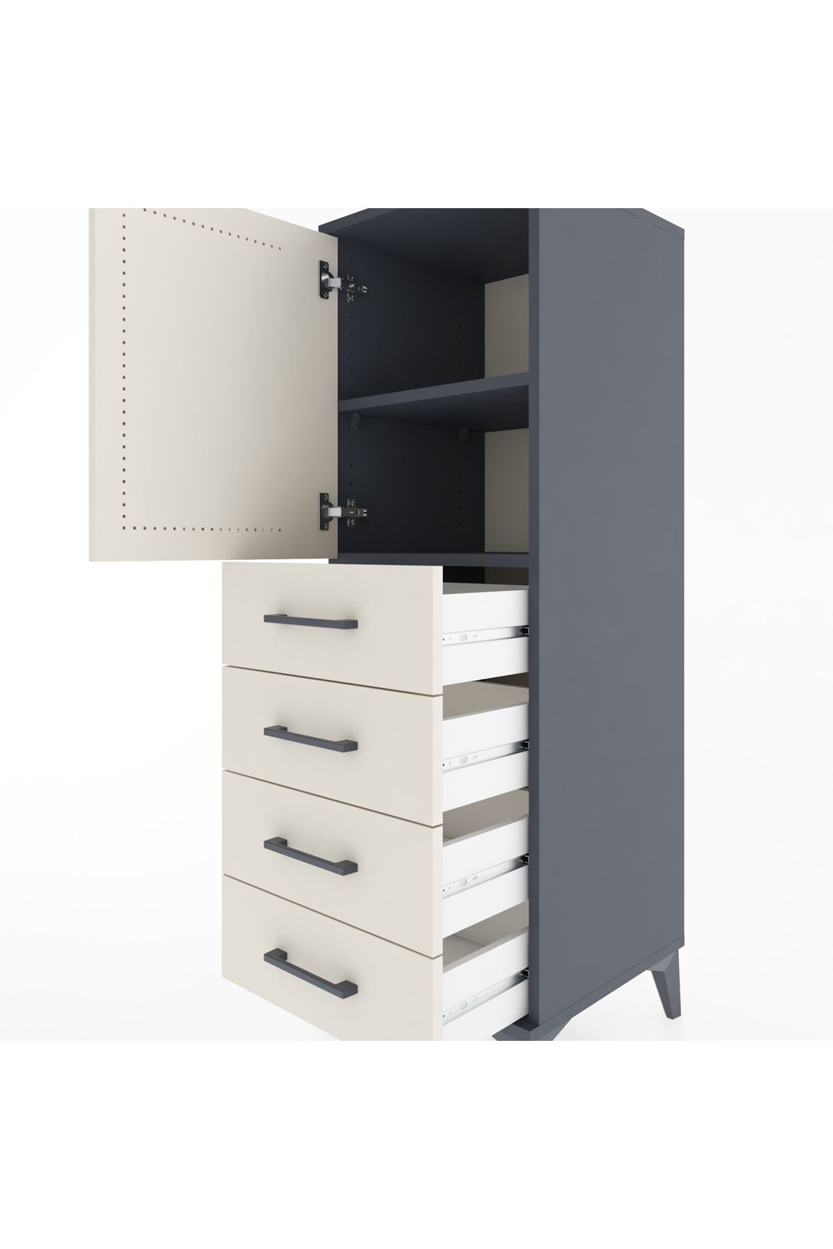 Hyperion Dolap 2 Raflı 4 Çekmeceli Tek Kapaklı 44x44x134 Antrasit-Aytaşı