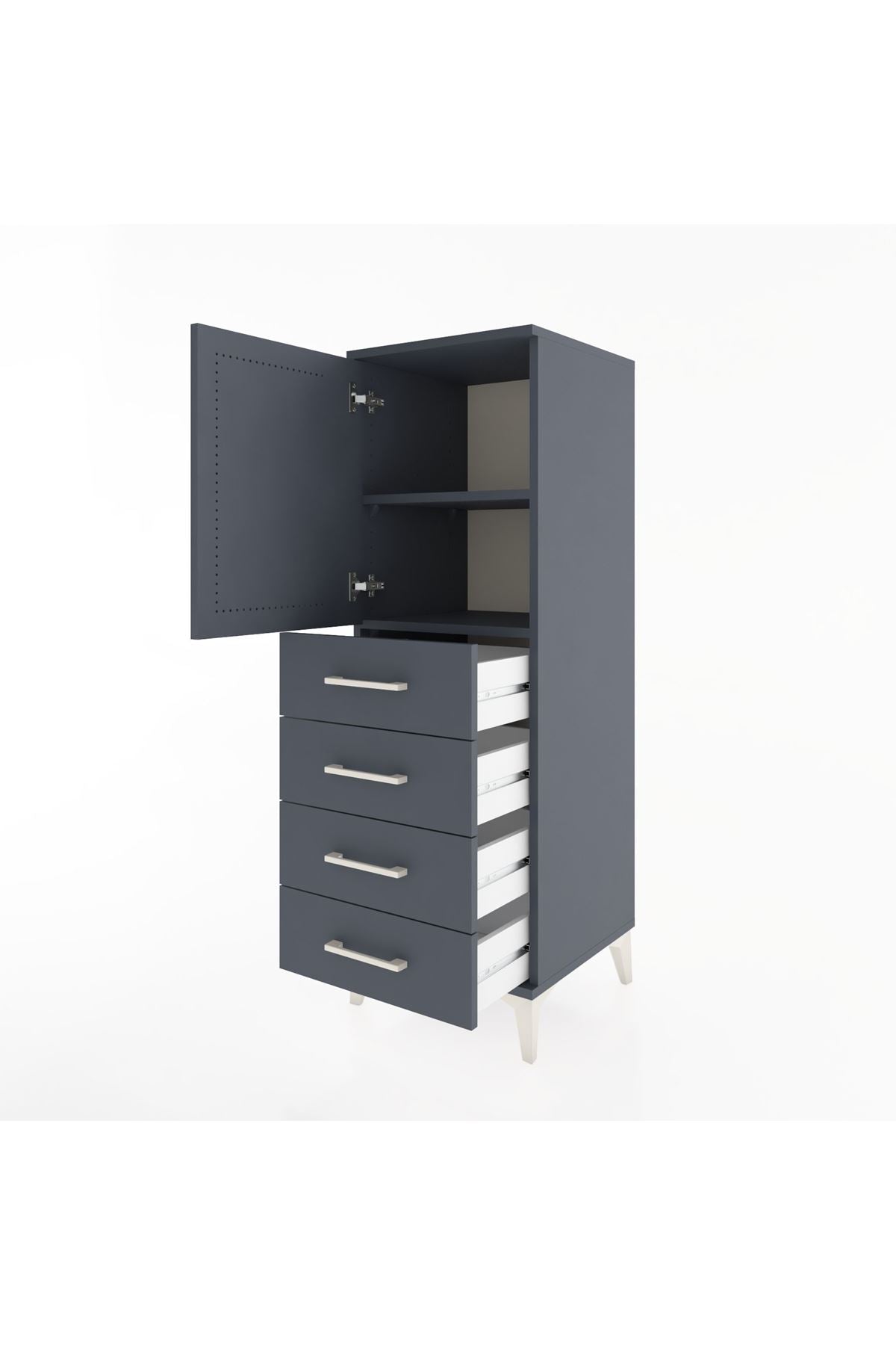 Hyperion Dolap 2 Raflı 4 Çekmeceli Tek Kapaklı 44x44x134 Antrasit-Antrasit