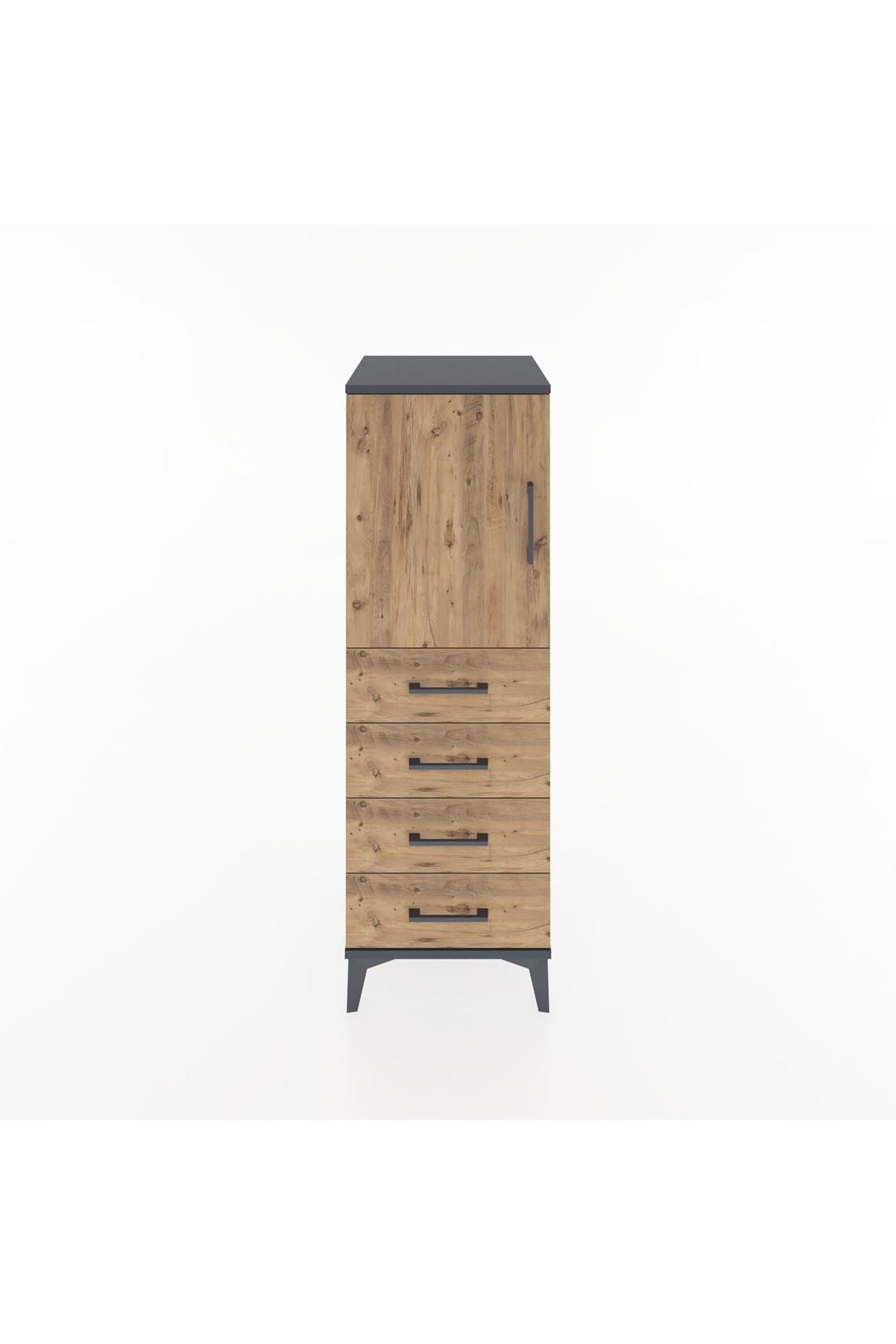 Hyperion Dolap 2 Raflı 4 Çekmeceli Tek Kapaklı 44x44x134 Antrasit-Çam