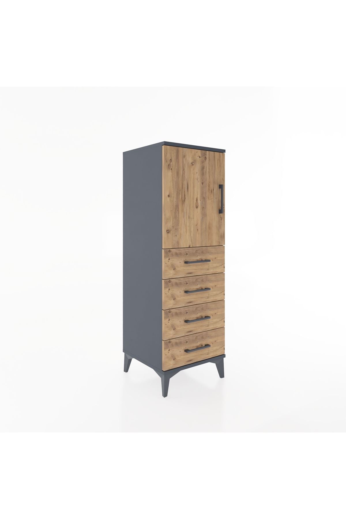 Hyperion Dolap 2 Raflı 4 Çekmeceli Tek Kapaklı 44x44x134 Antrasit-Çam