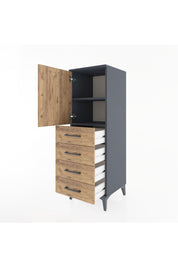 Hyperion Dolap 2 Raflı 4 Çekmeceli Tek Kapaklı 44x44x134 Antrasit-Çam