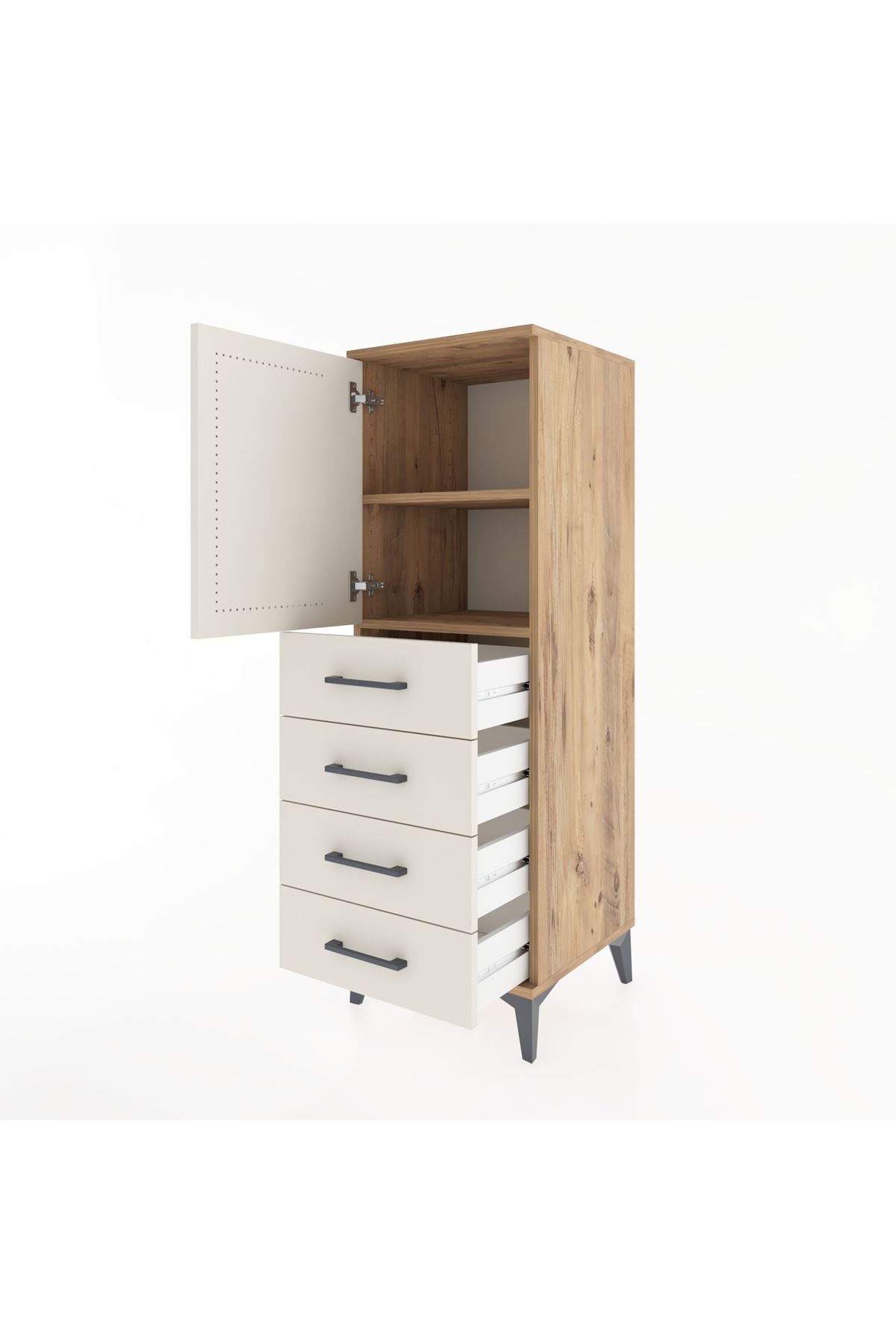 Hyperion Dolap 2 Raflı 4 Çekmeceli Tek Kapaklı 44x44x134 Çam-Aytaşı