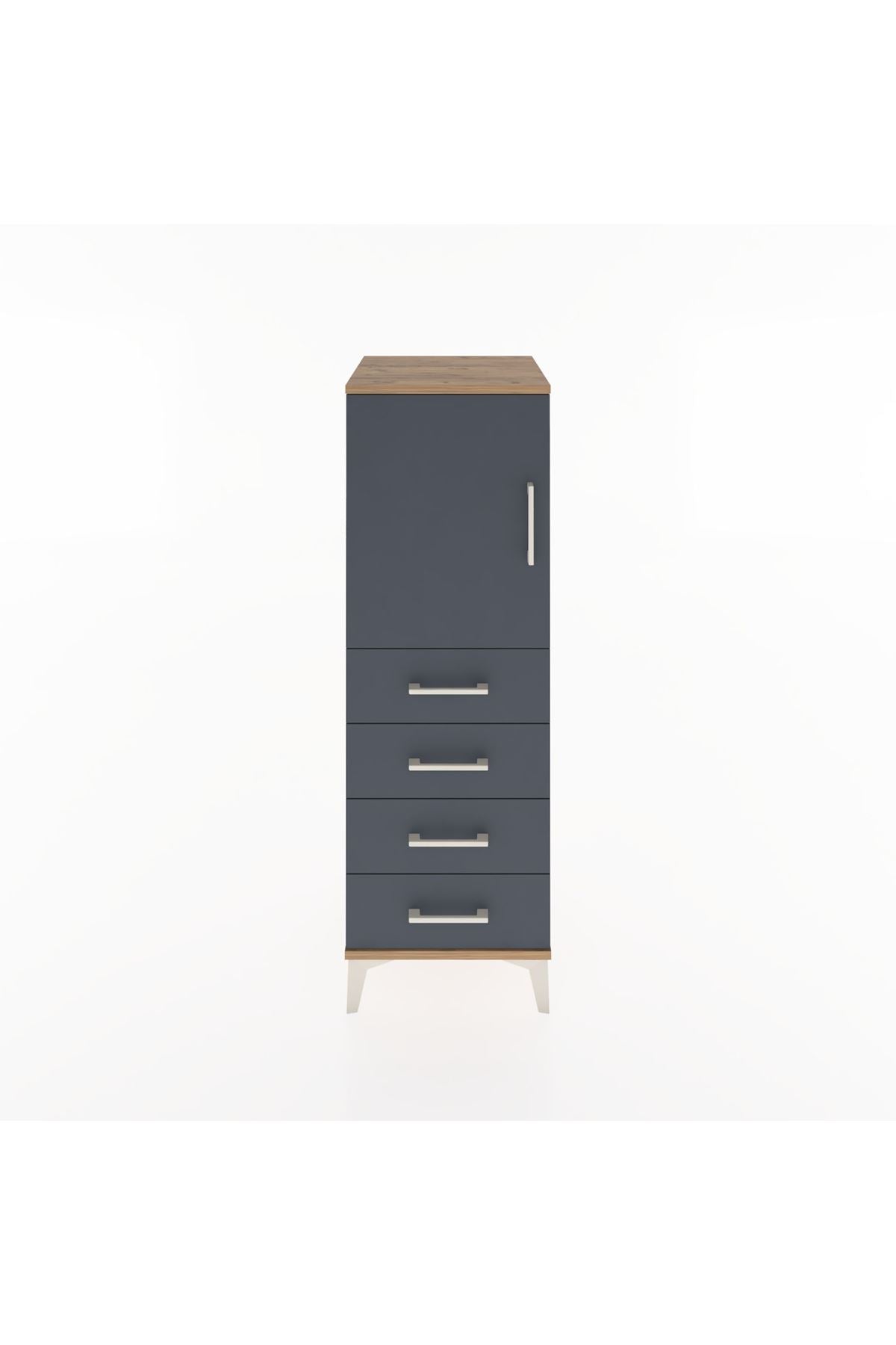 Hyperion Dolap 2 Raflı 4 Çekmeceli Tek Kapaklı 44x44x134 Çam-Antrasit