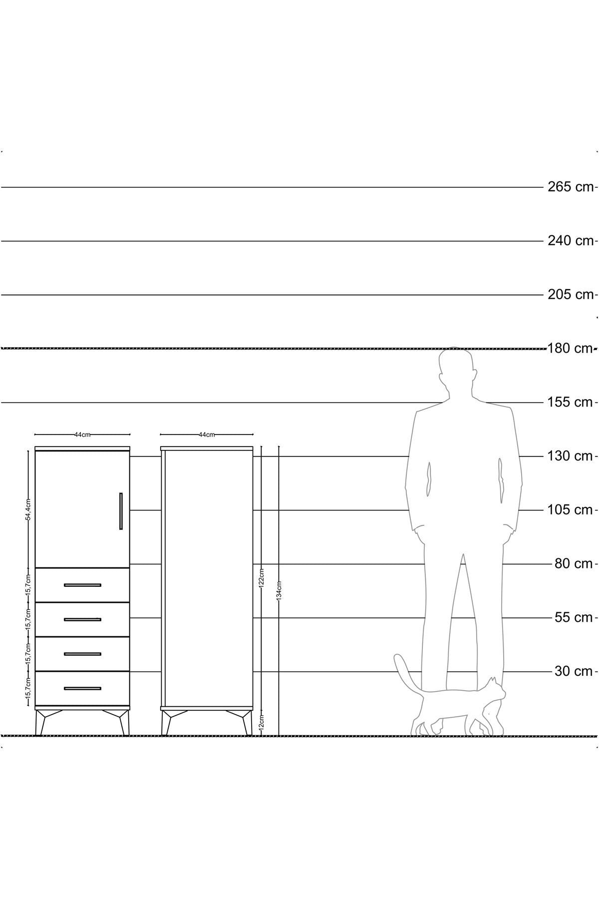 Hyperion Dolap 2 Raflı 4 Çekmeceli Tek Kapaklı 44x44x134 Çam-Antrasit