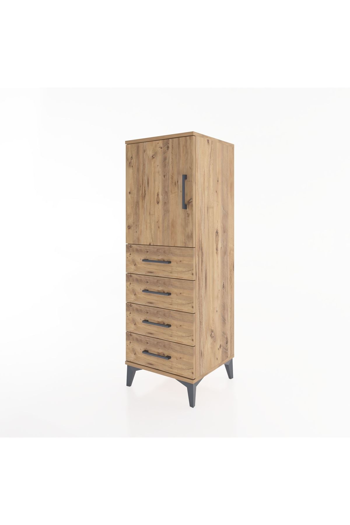 Hyperion Dolap 2 Raflı 4 Çekmeceli Tek Kapaklı 44x44x134 Çam-Çam