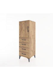 Hyperion Dolap 2 Raflı 4 Çekmeceli Tek Kapaklı 44x44x134 Çam-Çam