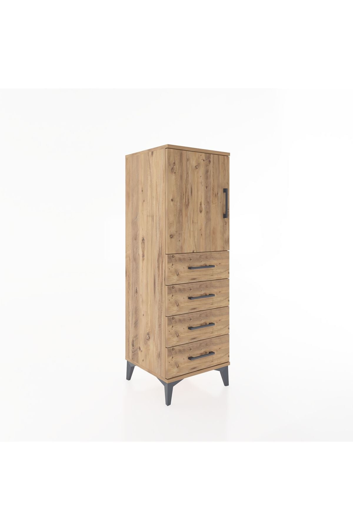 Hyperion Dolap 2 Raflı 4 Çekmeceli Tek Kapaklı 44x44x134 Çam-Çam